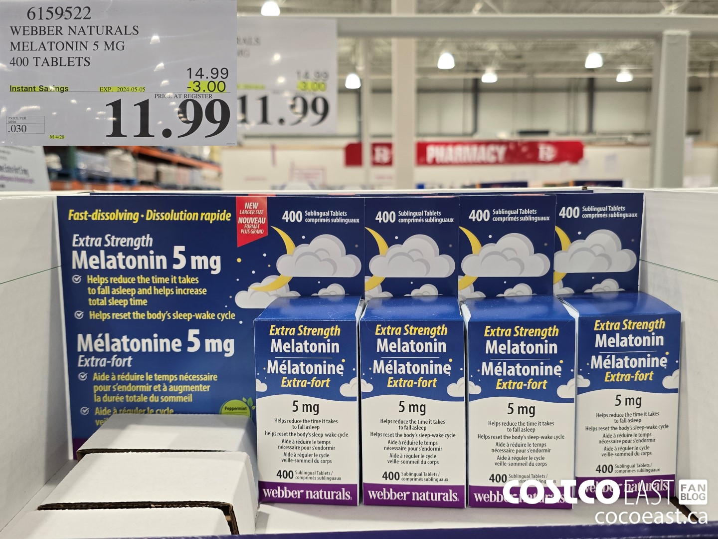 6159522 WEBBER NATURALS MELATONIN 5 MG 400 TABLETS ($3.00 INSTANT SAVINGS EXPIRES ON 2024-05-05) $11.99
