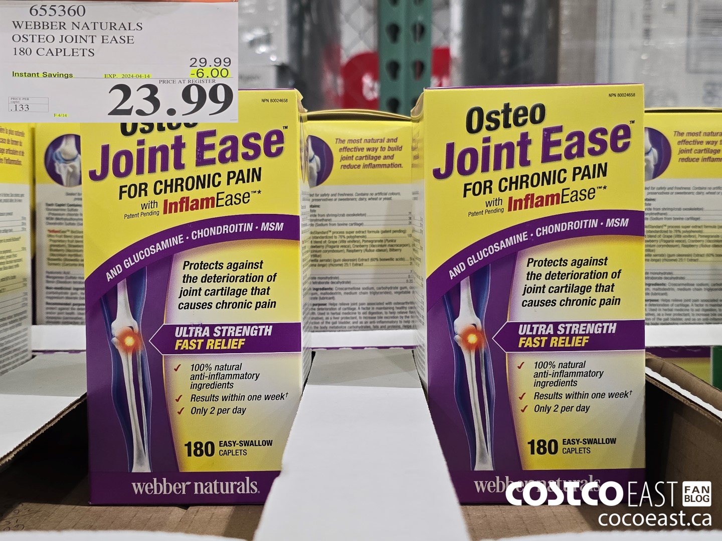 655360 WEBBER NATURALS OSTEO JOINT EASE 180 CAPLETS ($6.00 INSTANT SAVINGS EXPIRES ON 2024-04-14) $23.99