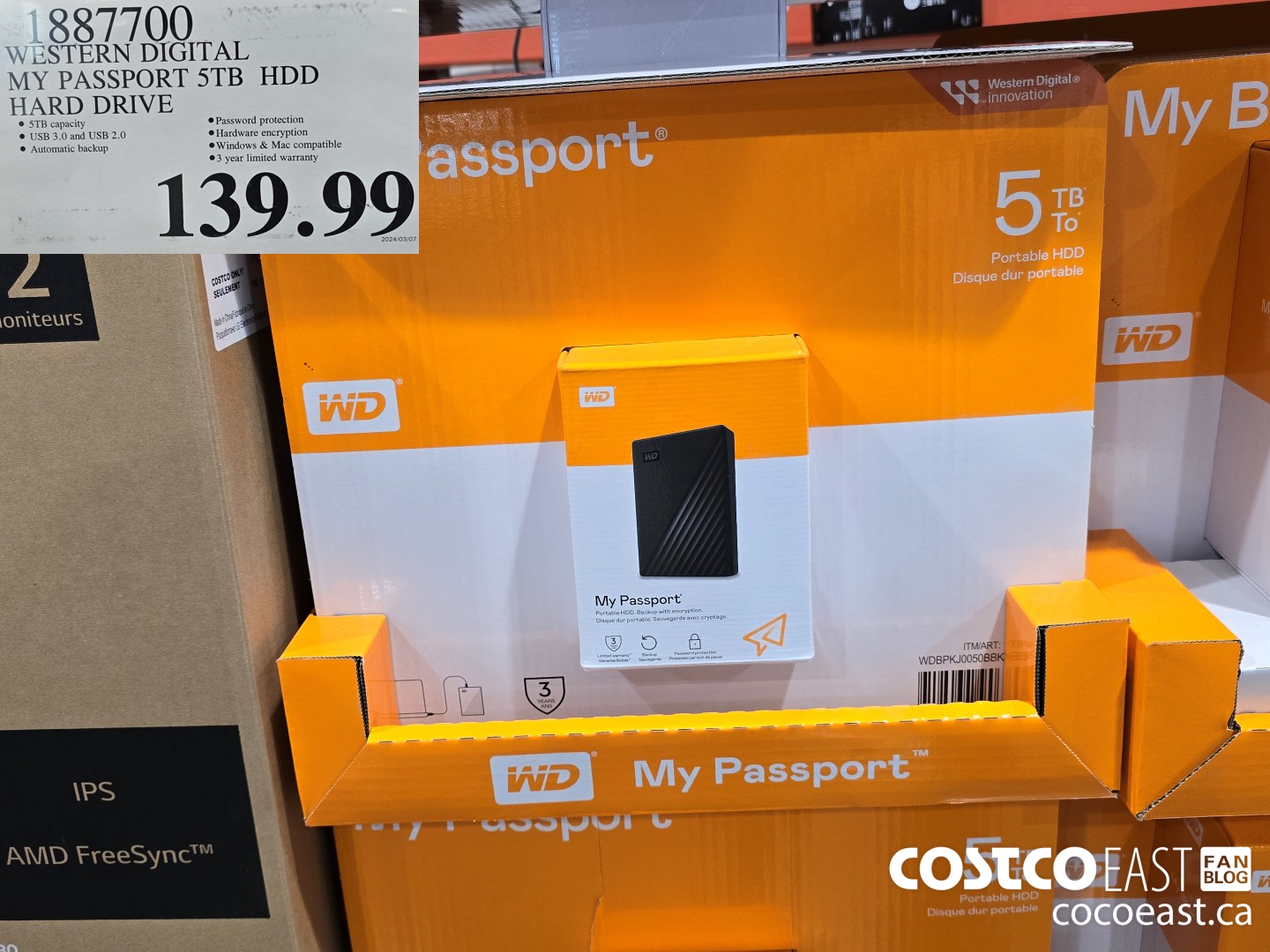 1887700 WESTERN DIGITAL MY PASSPORT 5TB HDD HARD DRIVE $139.99