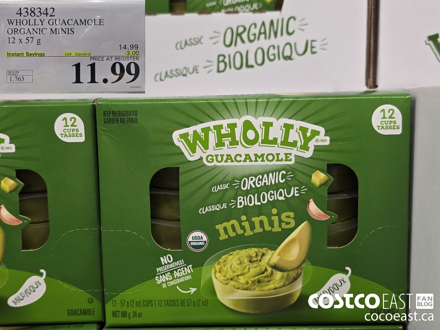 438342 WHOLLY GUACAMOLE ORGANIC MINIS 12 X 57 G ($3.00 INSTANT SAVINGS EXPIRES ON 2024-05-05) $11.99