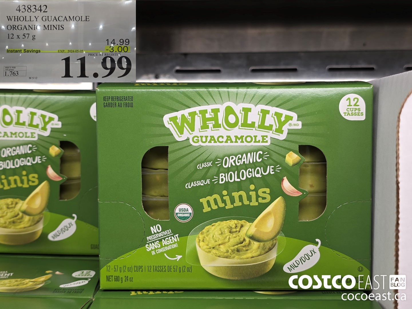 438342 WHOLLY GUACAMOLE ORGANIC MINIS 12 X 57 G ($3.00 INSTANT SAVINGS EXPIRES ON 2024-05-05) $11.99