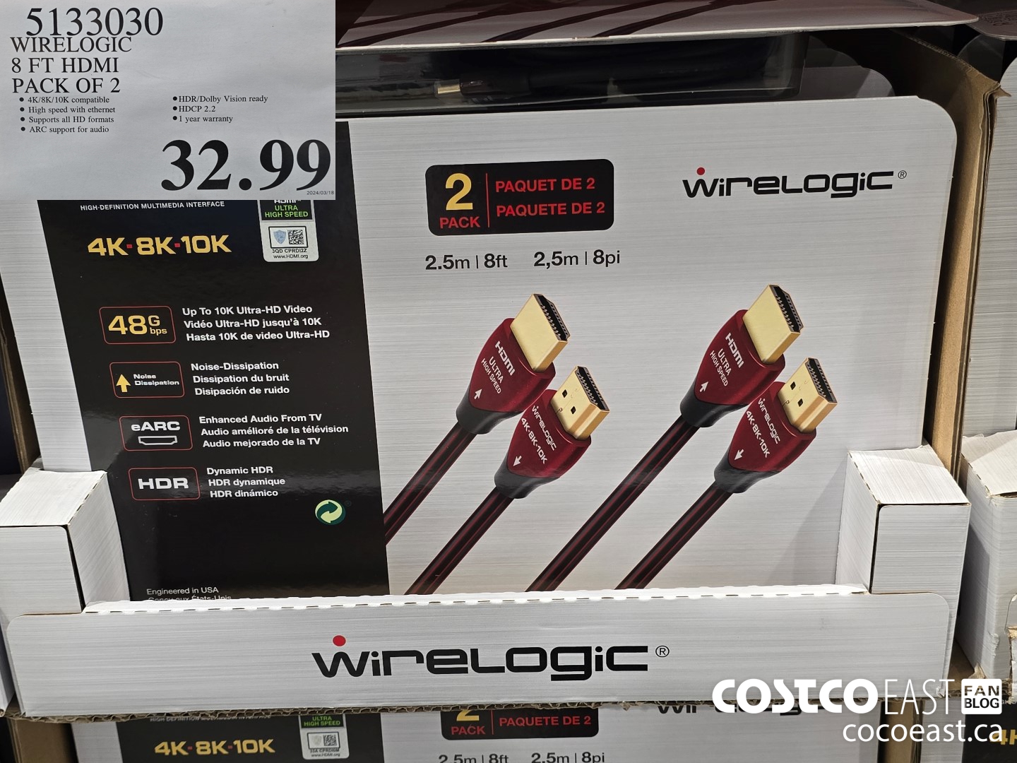 5133030 WIRELOGIC 8 FT HDMI PACK OF 2 $32.99