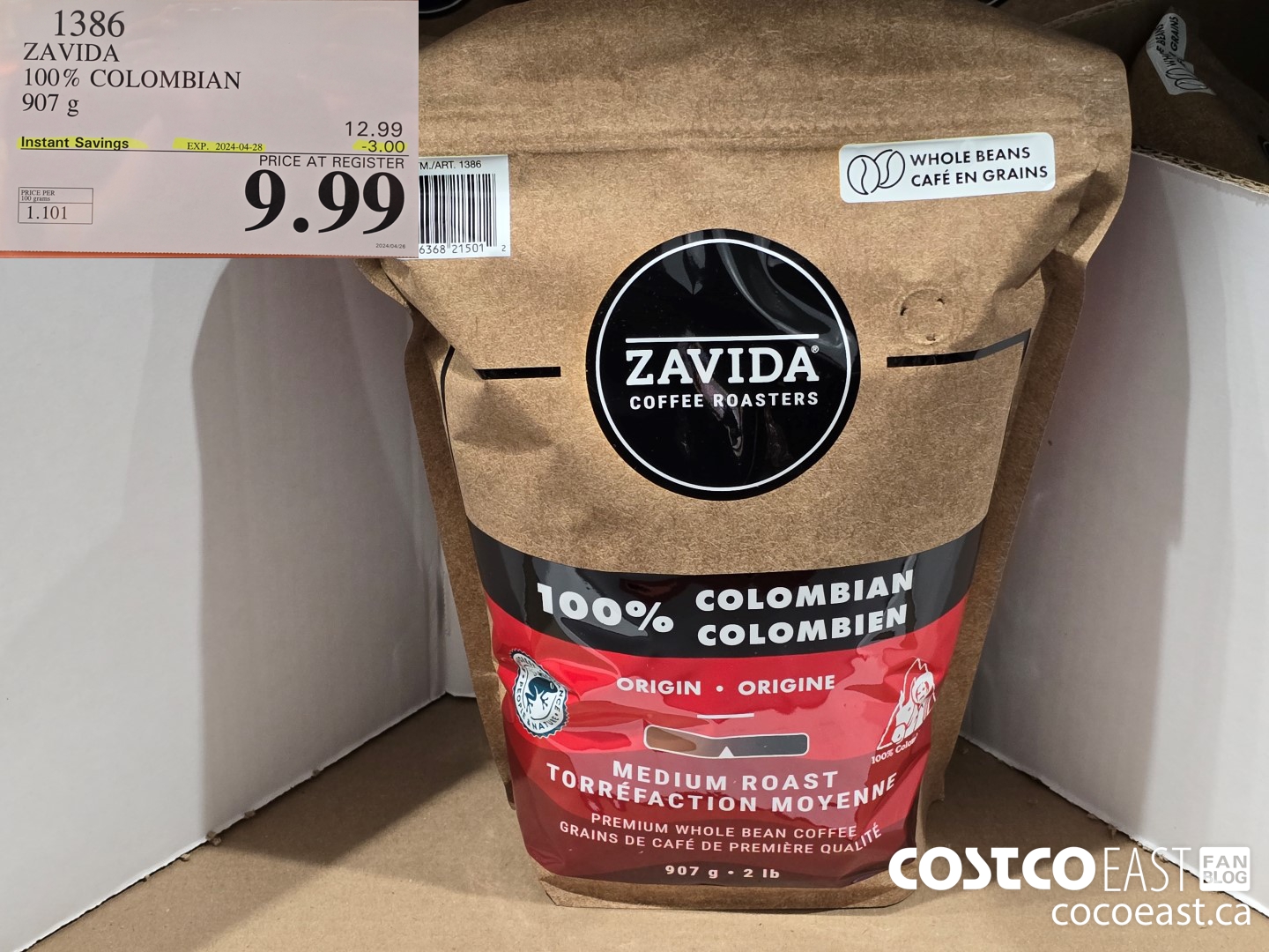 1386 ZAVIDA 100% COLOMBIAN 907 g ($3.00 INSTANT SAVINGS EXPIRES ON 2024-04-28) $9.99