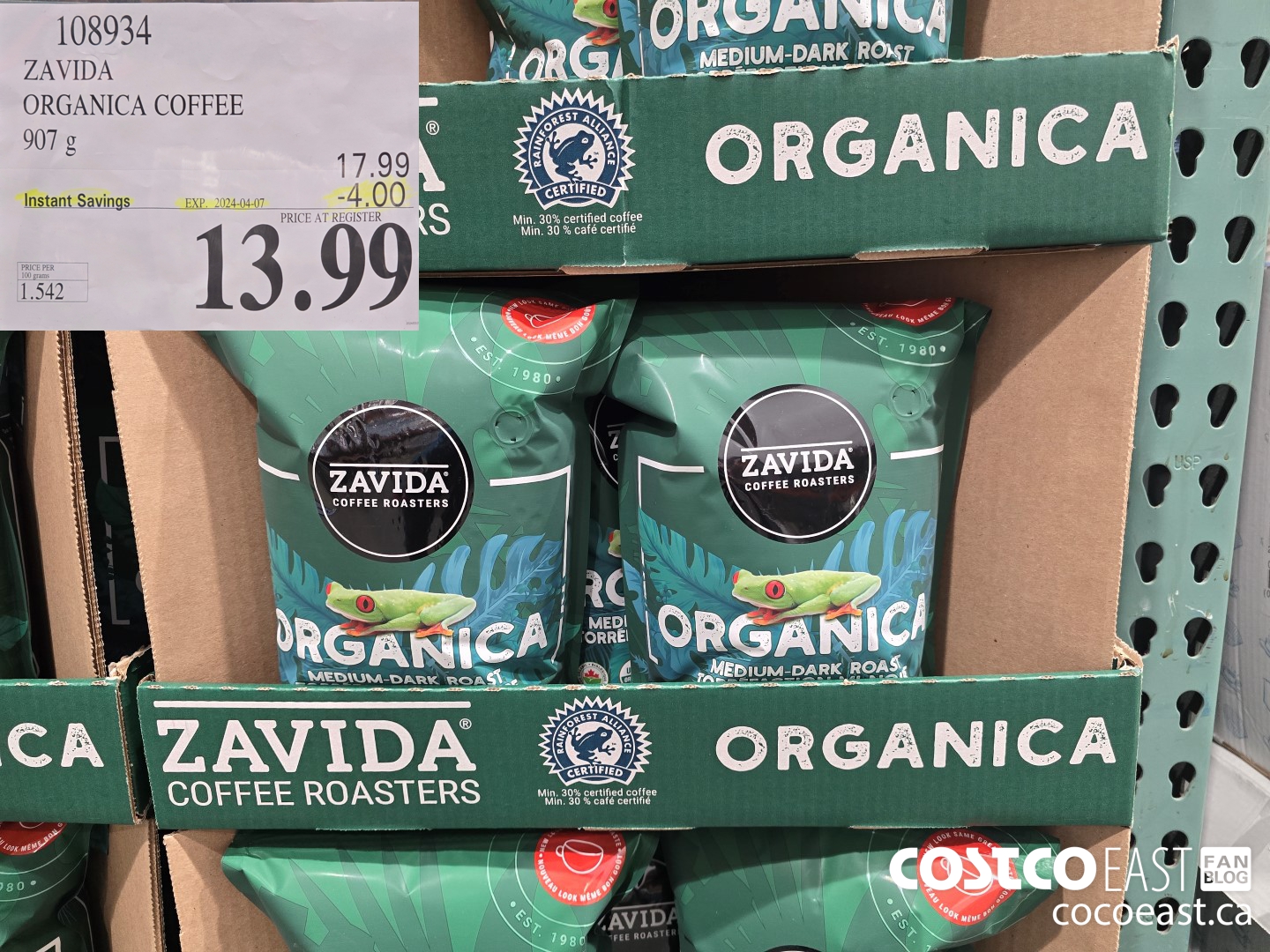 108934 ZAVIDA ORGANICA COFFEE 907 g ($4.00 INSTANT SAVINGS EXPIRES ON 2024-04-07) $13.99