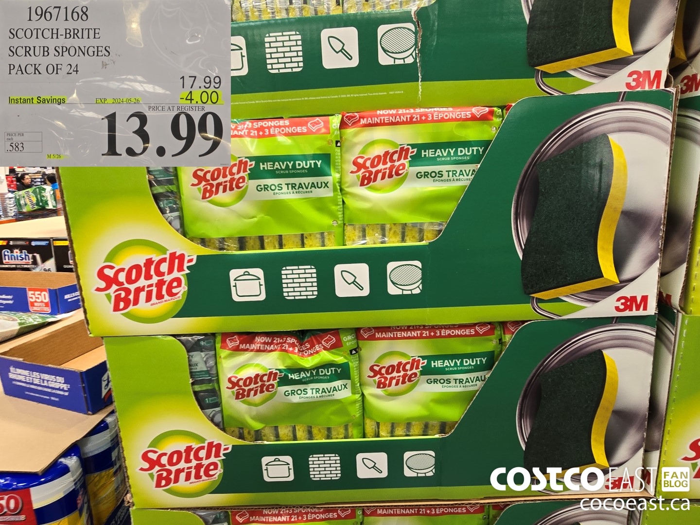 1967168 3M SCOTCH-BRITE SCRUB SPONGES PACK OF 24 ($4.00 INSTANT SAVINGS EXPIRES ON 2024-05-26) $13.99