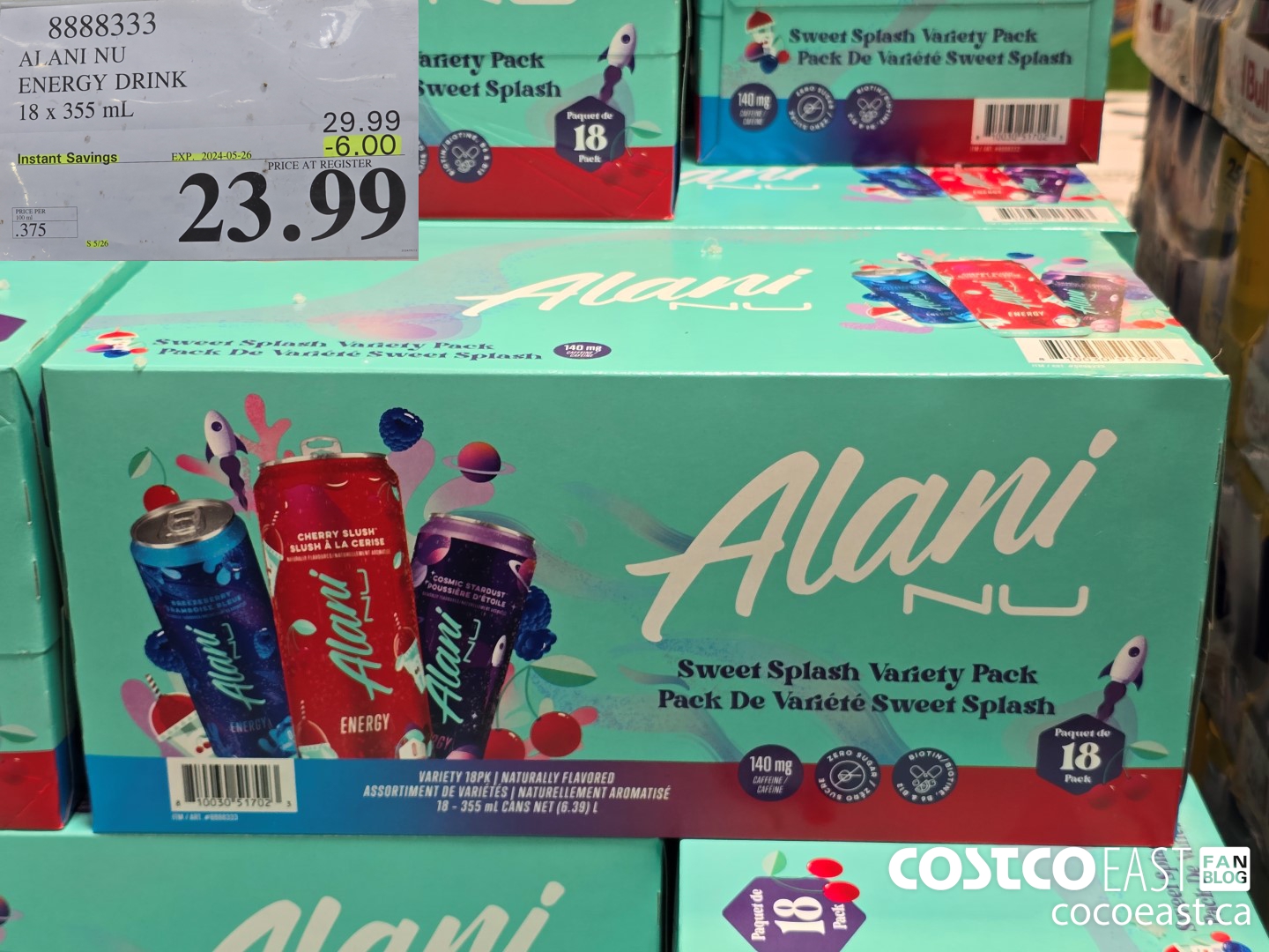 8888333 ALANI NU ENERGY DRINK 18 X 355 ML ($6.00 INSTANT SAVINGS EXPIRES ON 2024-05-26) $23.99