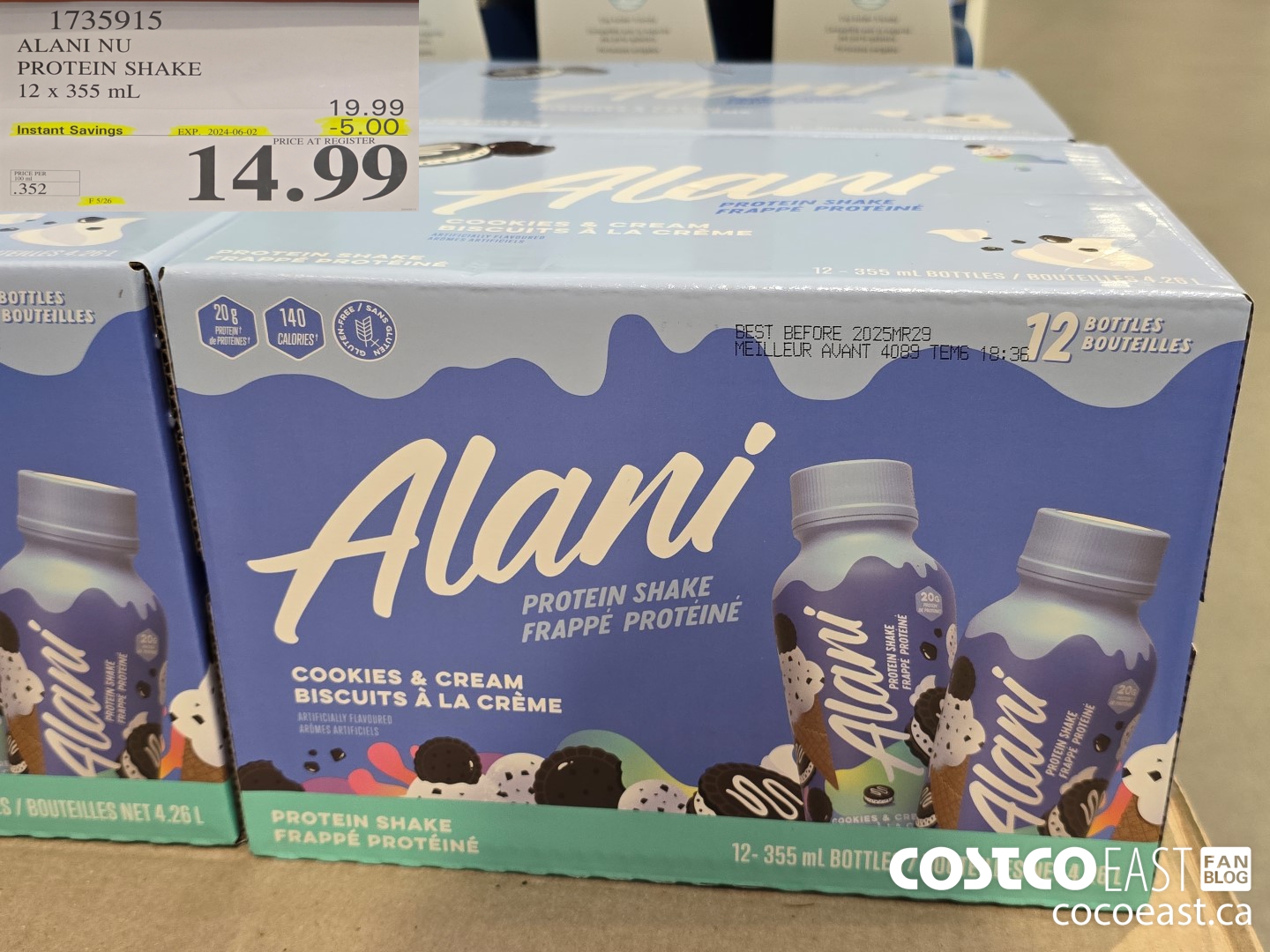 1735915 ALANI NU PROTEIN SHAKE 12 X 355 ML ($5.00 INSTANT SAVINGS EXPIRES ON 2024-06-02) $14.99