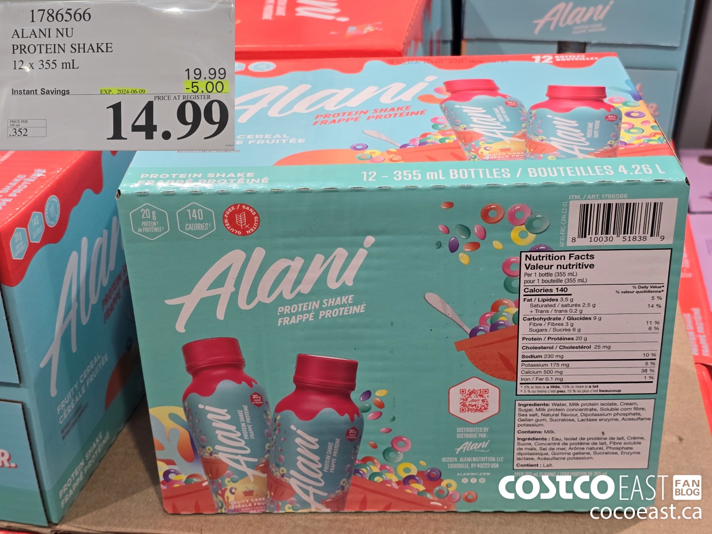1786566 ALANI NU PROTEIN SHAKE 12 X 355 ML ($5.00 INSTANT SAVINGS EXPIRES ON 2024-06-02) $14.99