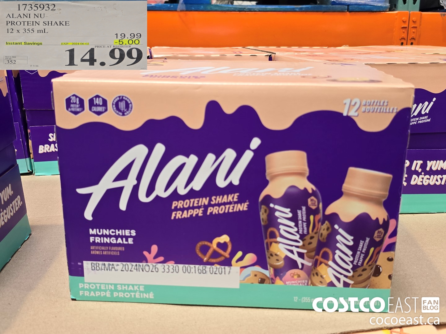 1735932 ALANI NU PROTEIN SHAKE 12 x 355 mL ($5.00 INSTANT SAVINGS EXPIRES ON 2024-06-02) $14.99