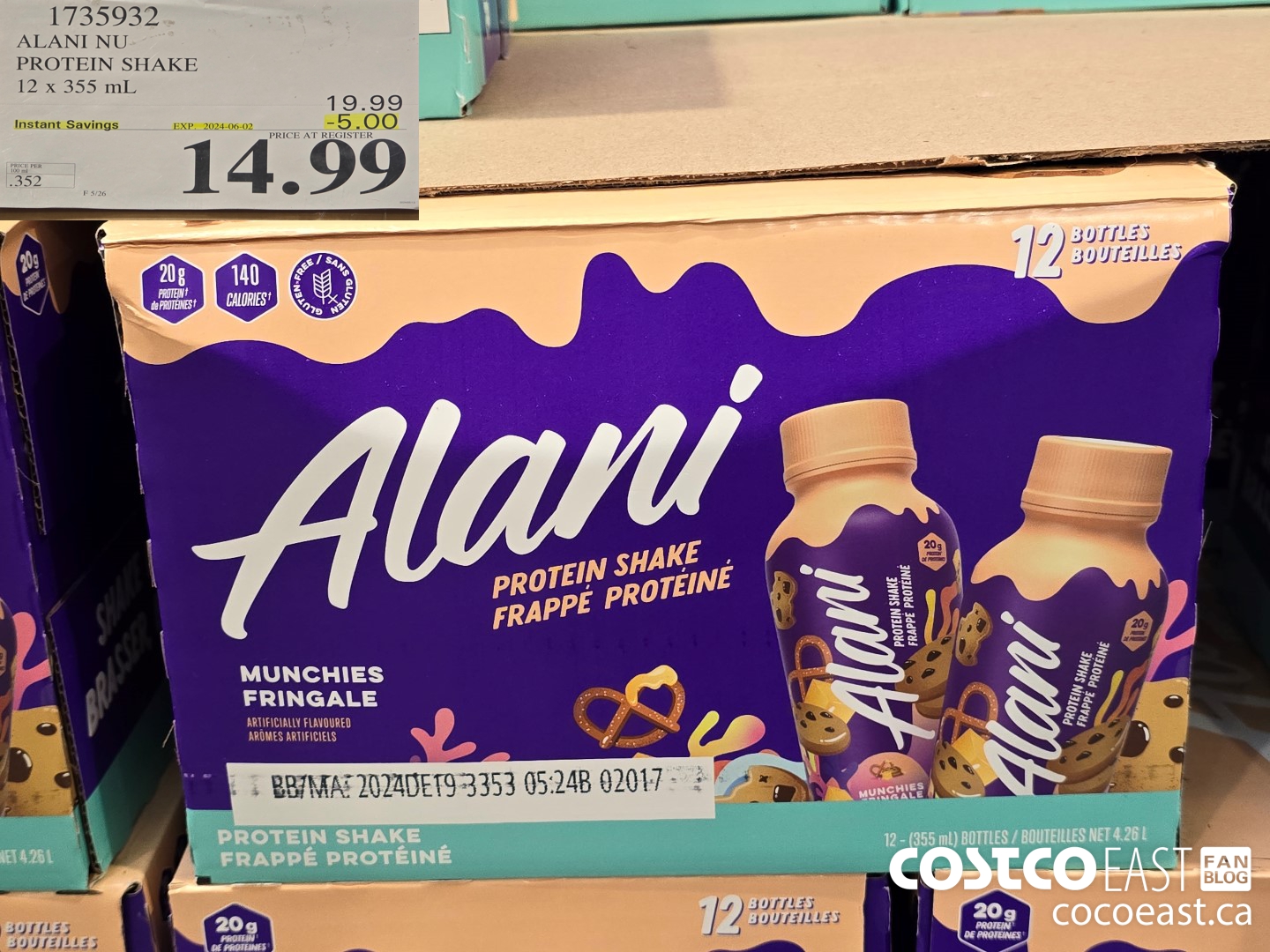 1735932 ALANI NU PROTEIN SHAKE 12 x 355 mL ($5.00 INSTANT SAVINGS EXPIRES ON 2024-06-02) $14.99