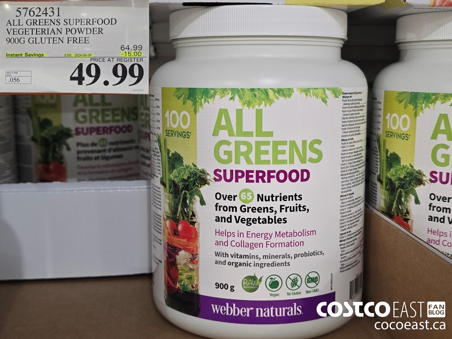 5762431 ALL GREENS SUPERFOOD POWDER 900G GLUTEN FREE ($15.00 INSTANT SAVINGS EXPIRES ON 2024-06-09) $49.99
