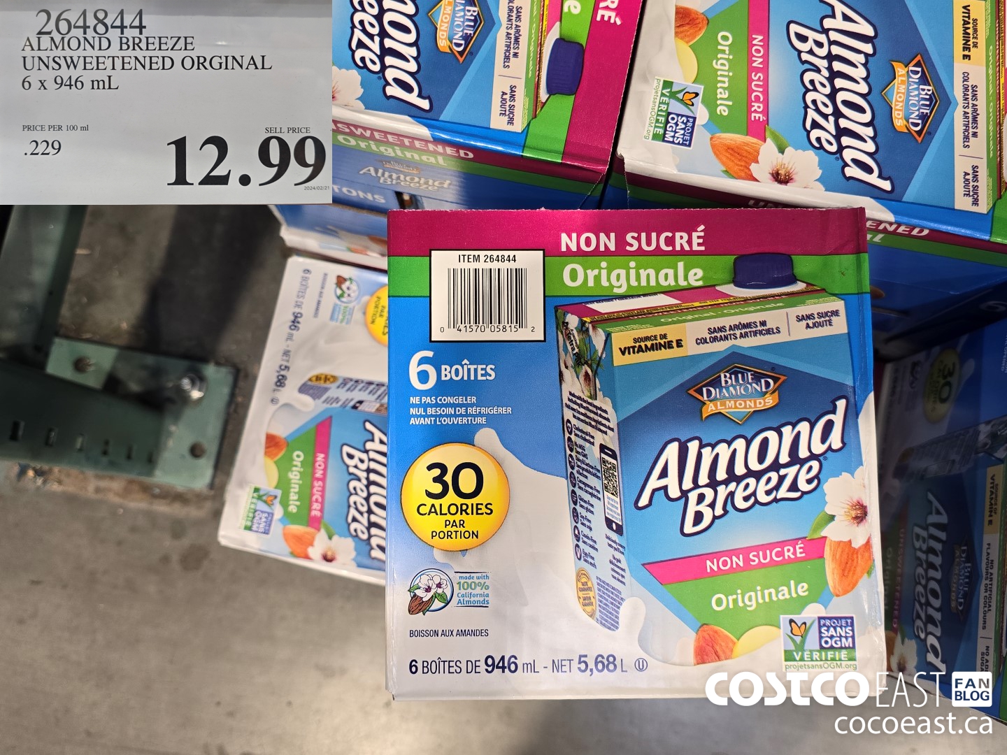 264844 ALMOND BREEZE UNSWEETENED ORIGINAL 6 X 946 ML $12.99