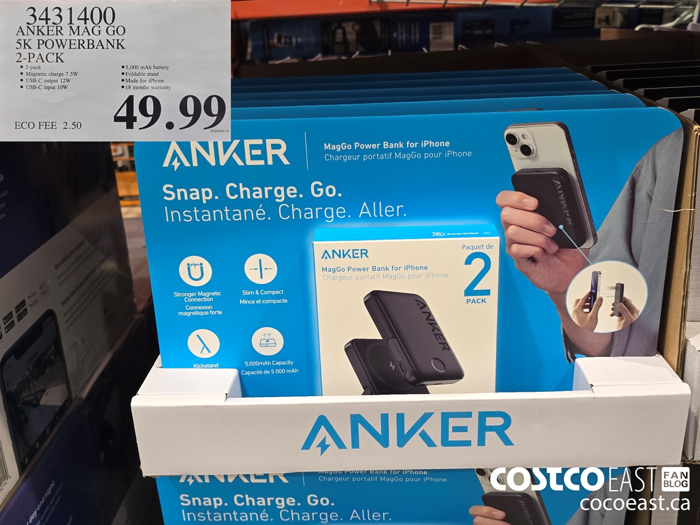 3431400 ANKER MAG GO 5K POWERBANK 2-PACK $49.99