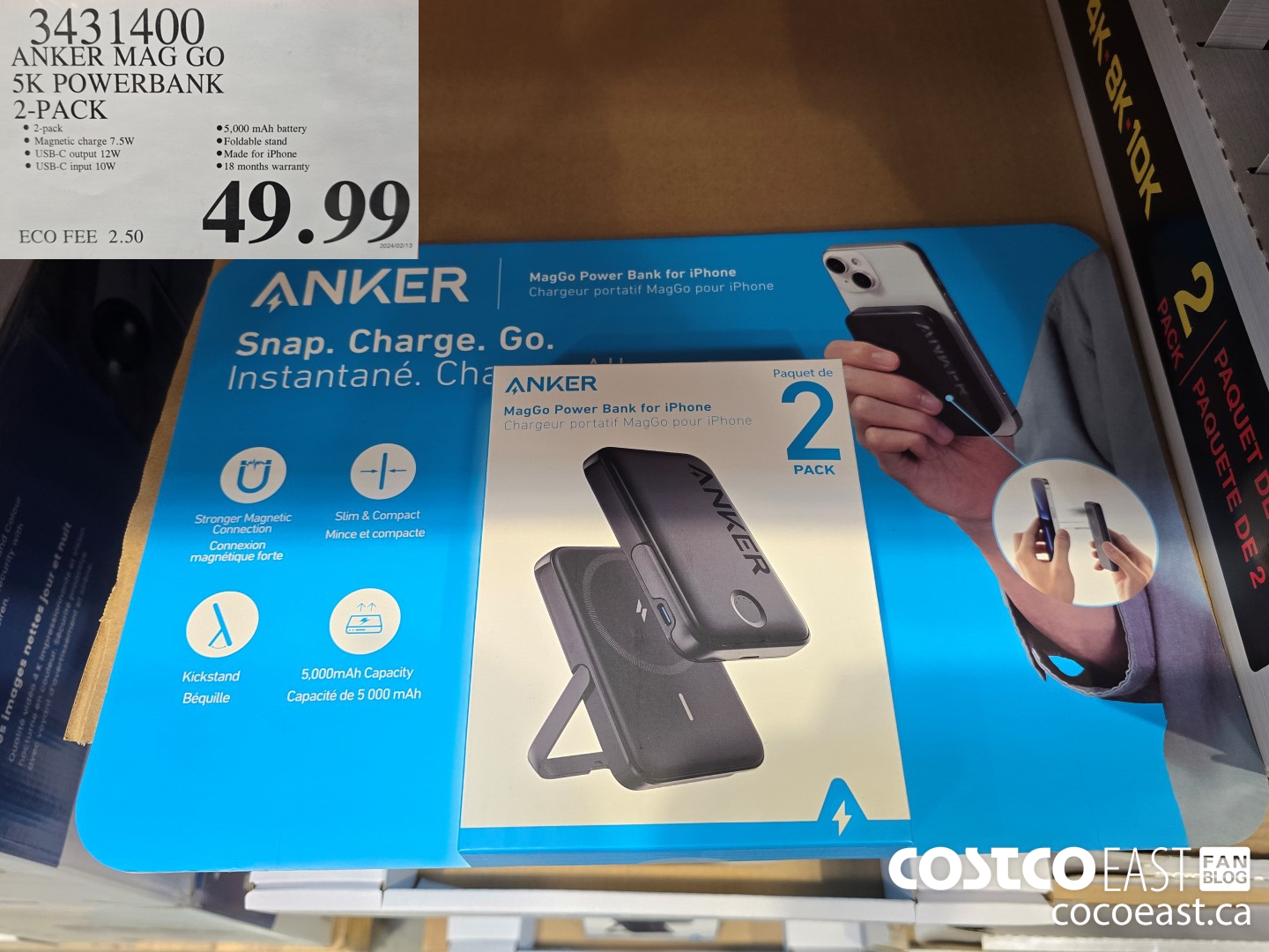 3431400 ANKER MAG GO 5K POWERBANK 2-PACK $49.99