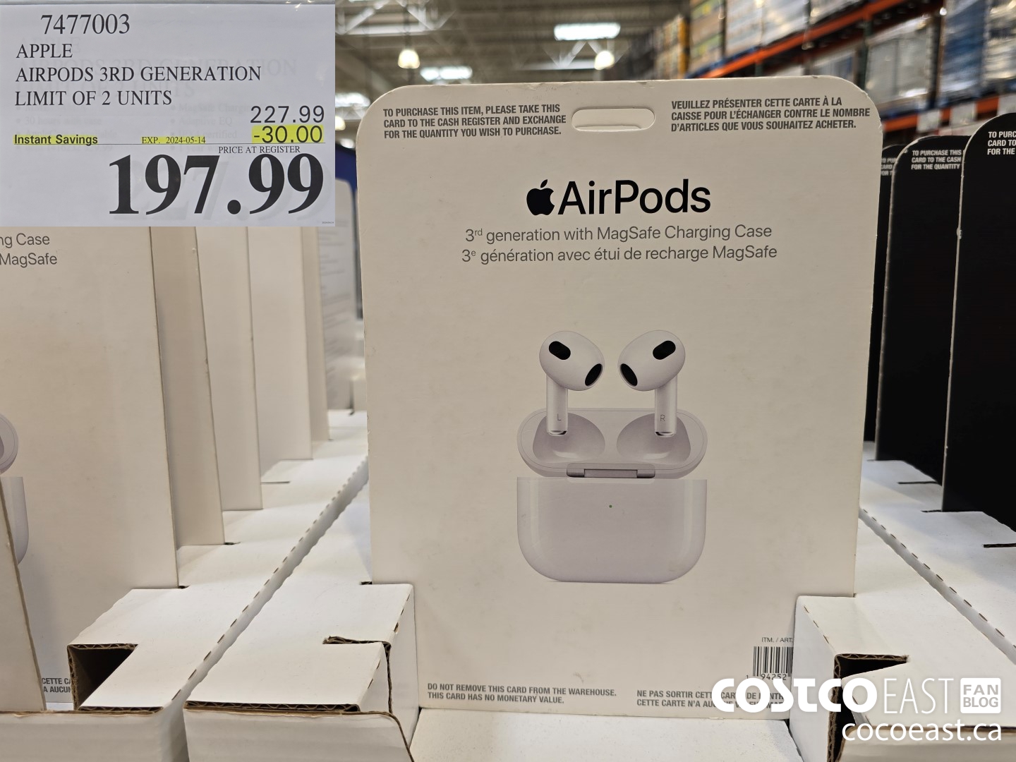 7477003 APPLE AIRPODS 3RD GENERATION LIMIT OF 2 UNITS ($30.00 INSTANT SAVINGS EXPIRES ON 2024-05-14) $197.99