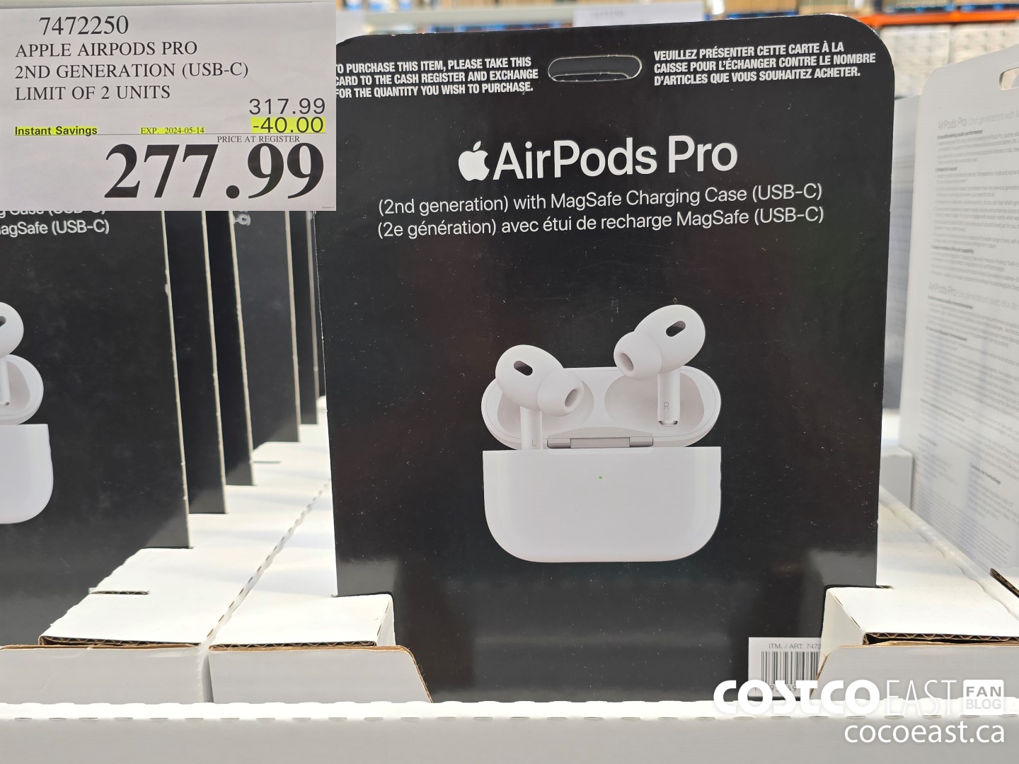 7472250 APPLE AIRPODS PRO 2ND GENERATION (USB-C) LIMIT OF 2 UNITS ($40.00 INSTANT SAVINGS EXPIRES ON 2024-05-14) $277.99