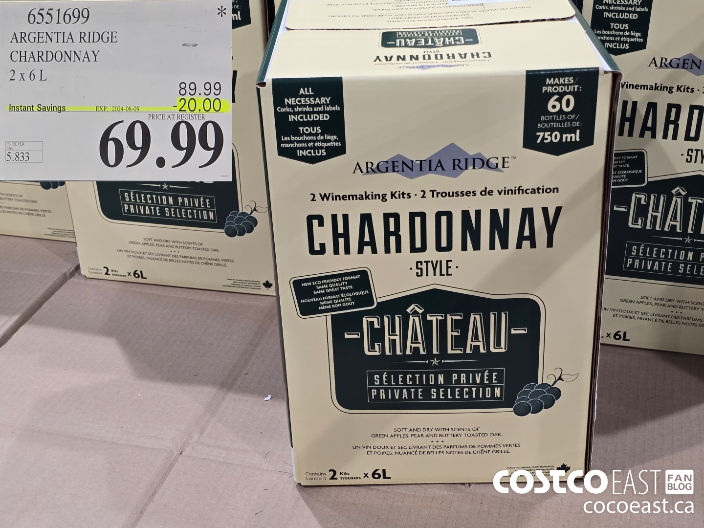 6551699 ARGENTIA RIDGE CHARDONNAY 2 X 6L ($20.00 INSTANT SAVINGS EXPIRES ON 2024-06-09) $69.99