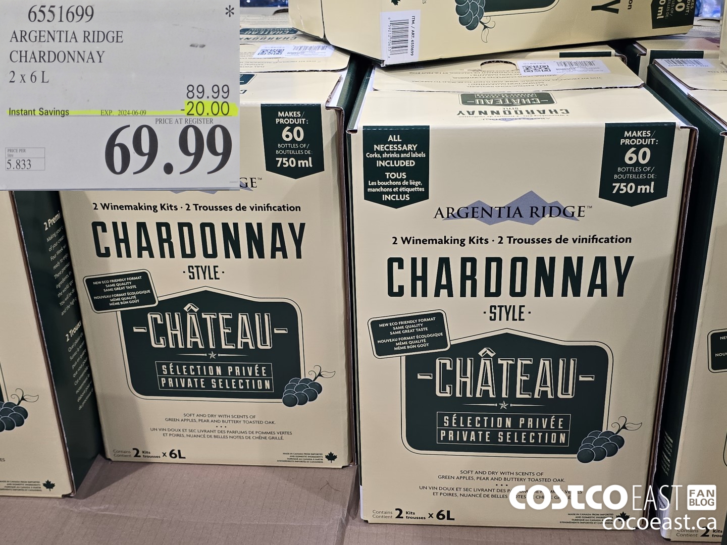 6551699 ARGENTIA RIDGE CHARDONNAY 2 X 6L ($20.00 INSTANT SAVINGS EXPIRES ON 2024-06-09) $69.99