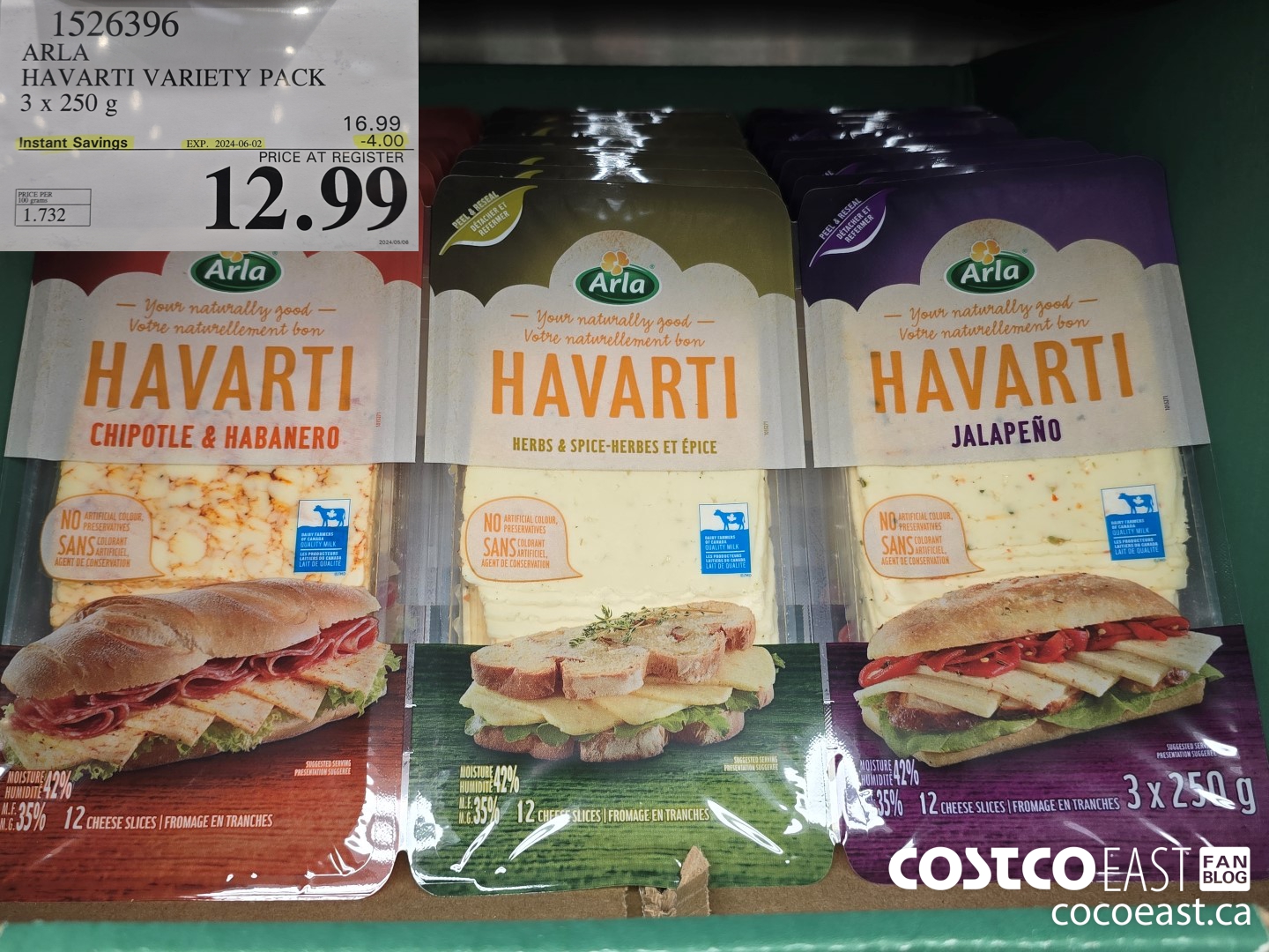 1526396 ARLA HAVARTI VARIETY PACK 3 x 250 g ($4.00 INSTANT SAVINGS EXPIRES ON 2024-06-02) $12.99