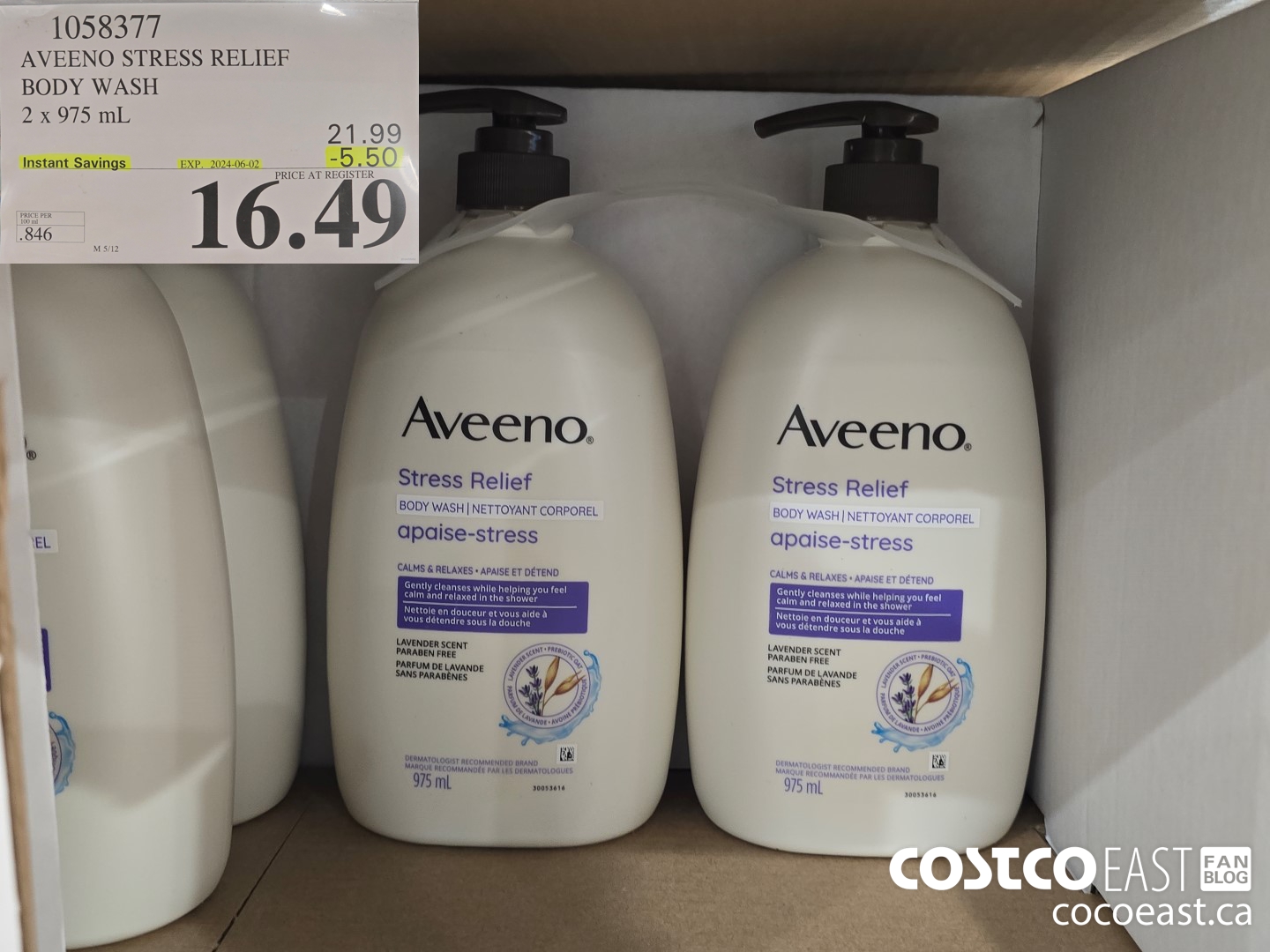 1058377 AVEENO BODY WASH 2 x 975 mL ($5.50 INSTANT SAVINGS EXPIRES ON 2024-06-02) $16.49