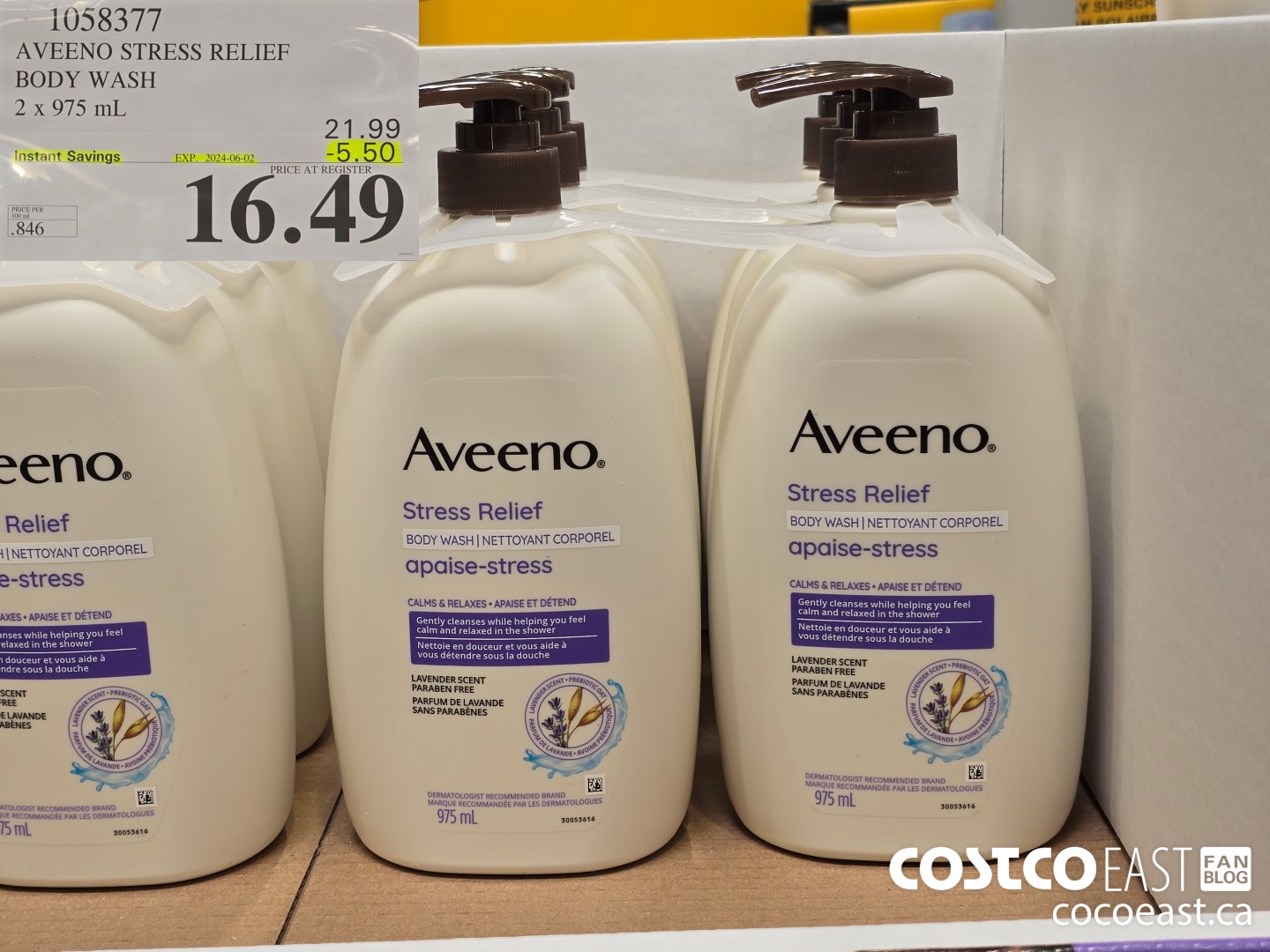 1058377 AVEENO BODY WASH 2 x 975 mL ($5.50 INSTANT SAVINGS EXPIRES ON 2024-06-02) $16.49