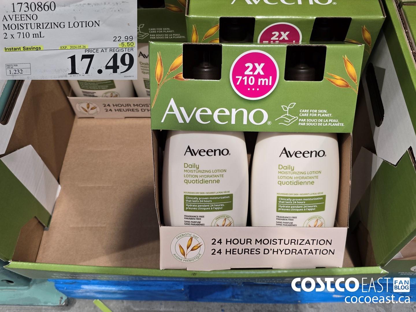 1730860 AVEENO MOISTURIZING LOTION 2 X 710 ML ($5.50 INSTANT SAVINGS EXPIRES ON 2024-05-26) $17.49