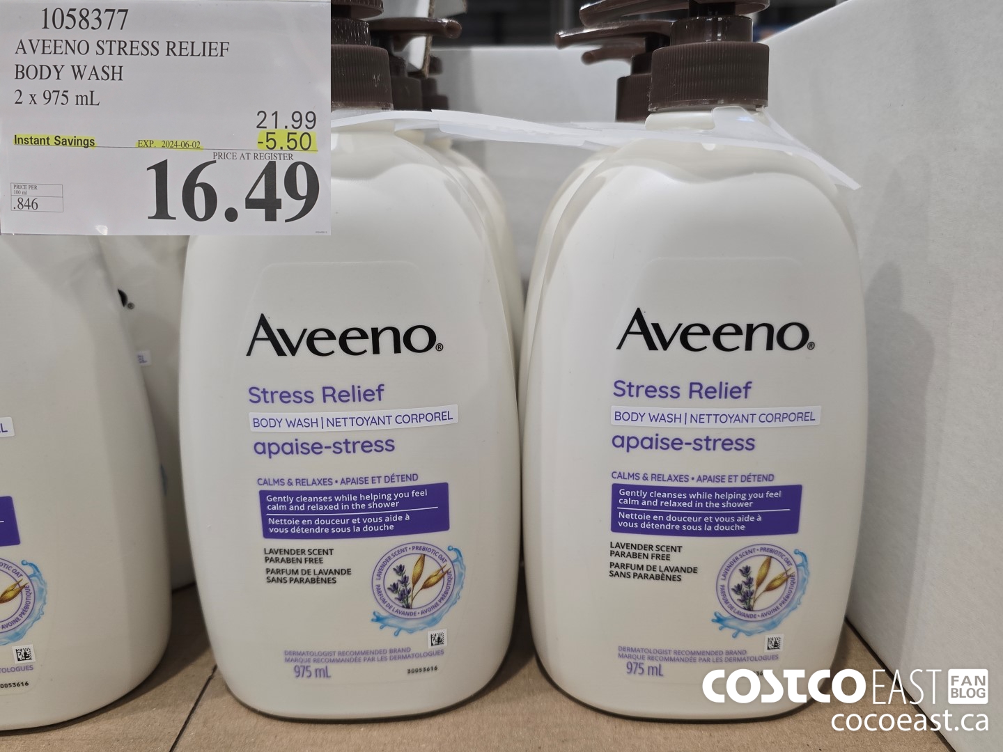 1058377 AVEENO RELIEF BODY WASH 2 x 975 mL ($5.50 INSTANT SAVINGS EXPIRES ON 2024-06-02) $16.49