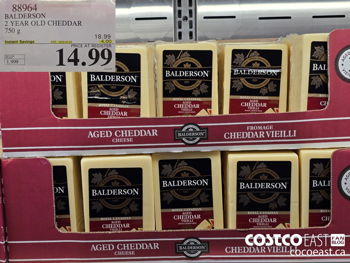88964 BALDERSON 2 YEAR OLD CHEDDAR 750 g ($4.00 INSTANT SAVINGS EXPIRES ON 2024-05-05) $14.99