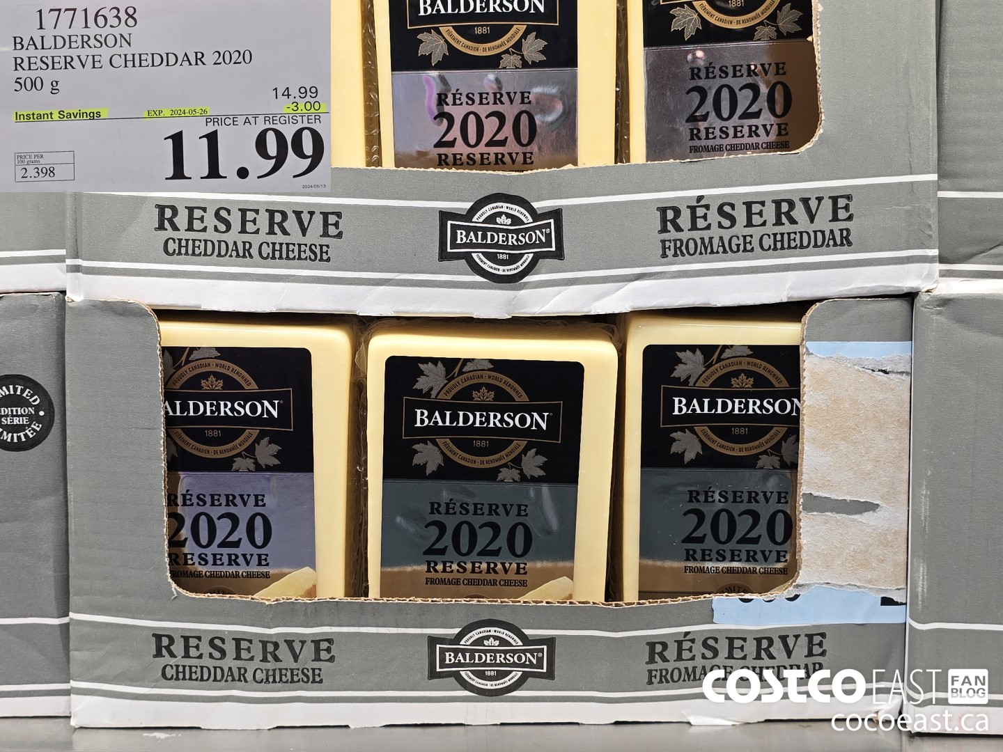 1771638 BALDERSON RESERVE CHEDDAR 2020 500 G ($3.00 INSTANT SAVINGS EXPIRES ON 2024-05-26) $11.99