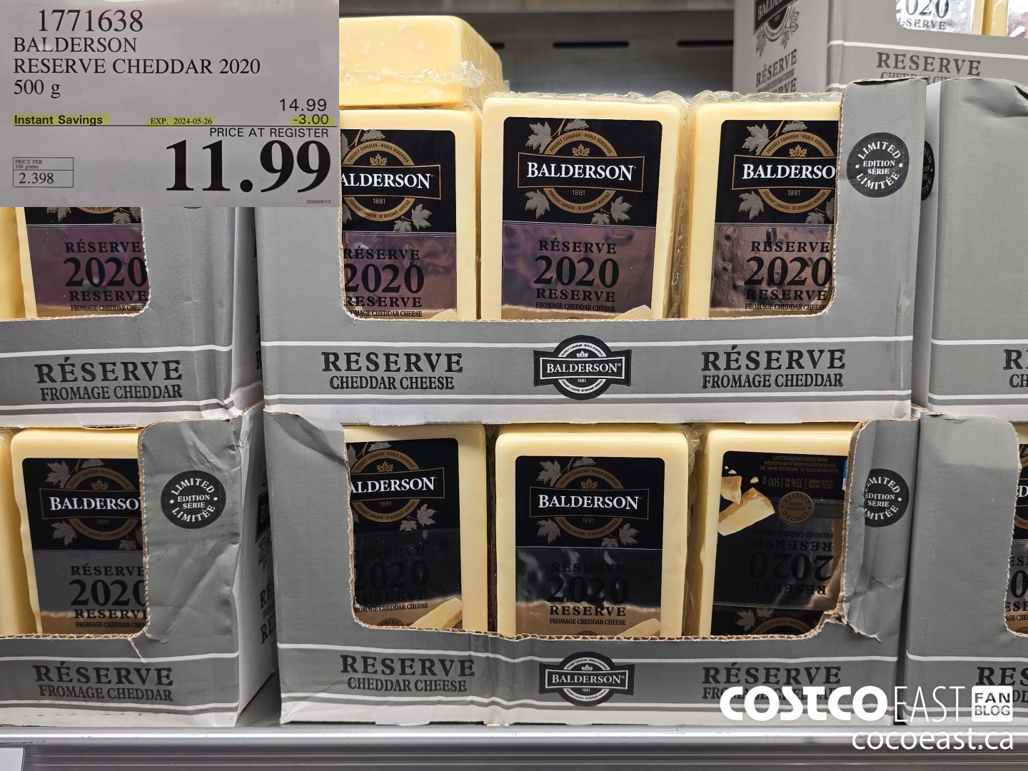 1771638 BALDERSON RESERVE CHEDDAR 2020 500 G ($3.00 INSTANT SAVINGS EXPIRES ON 2024-05-26) $11.99