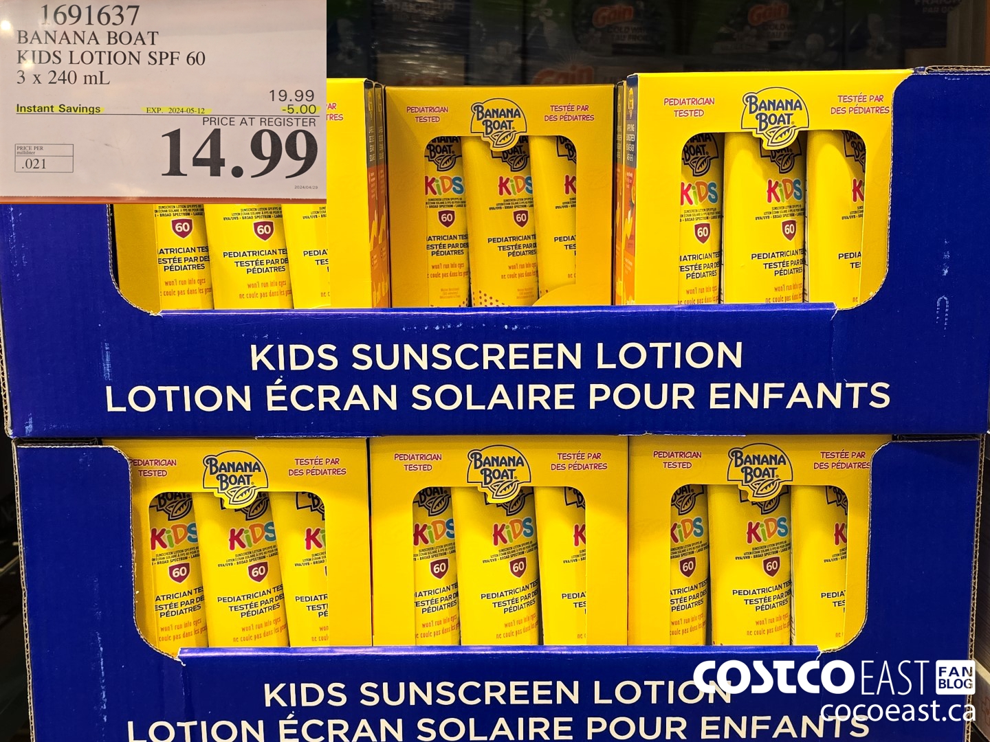 1691637 BANANA BOAT KIDS SUNSCREEN LOTION SPF 60 3 x 240mL ($5.00 INSTANT SAVINGS EXPIRES ON 2024-05-12) $14.99