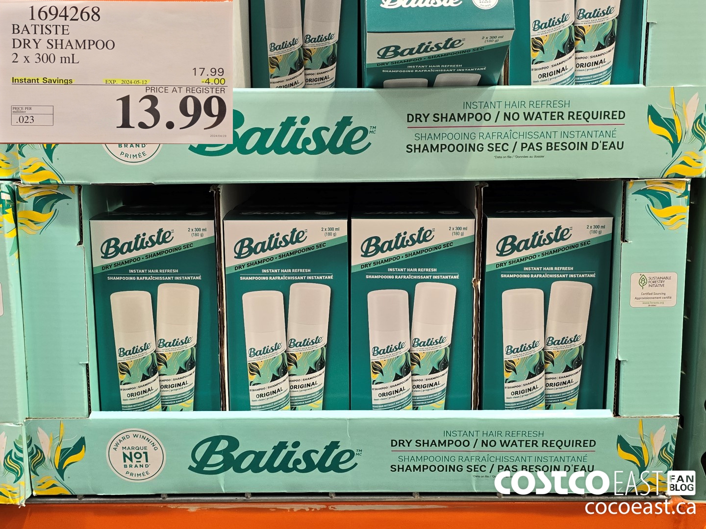 1694268 BATISTE DRY SHAMPOO 2 X 300 ML ($4.00 INSTANT SAVINGS EXPIRES ON 2024-05-12) $13.99