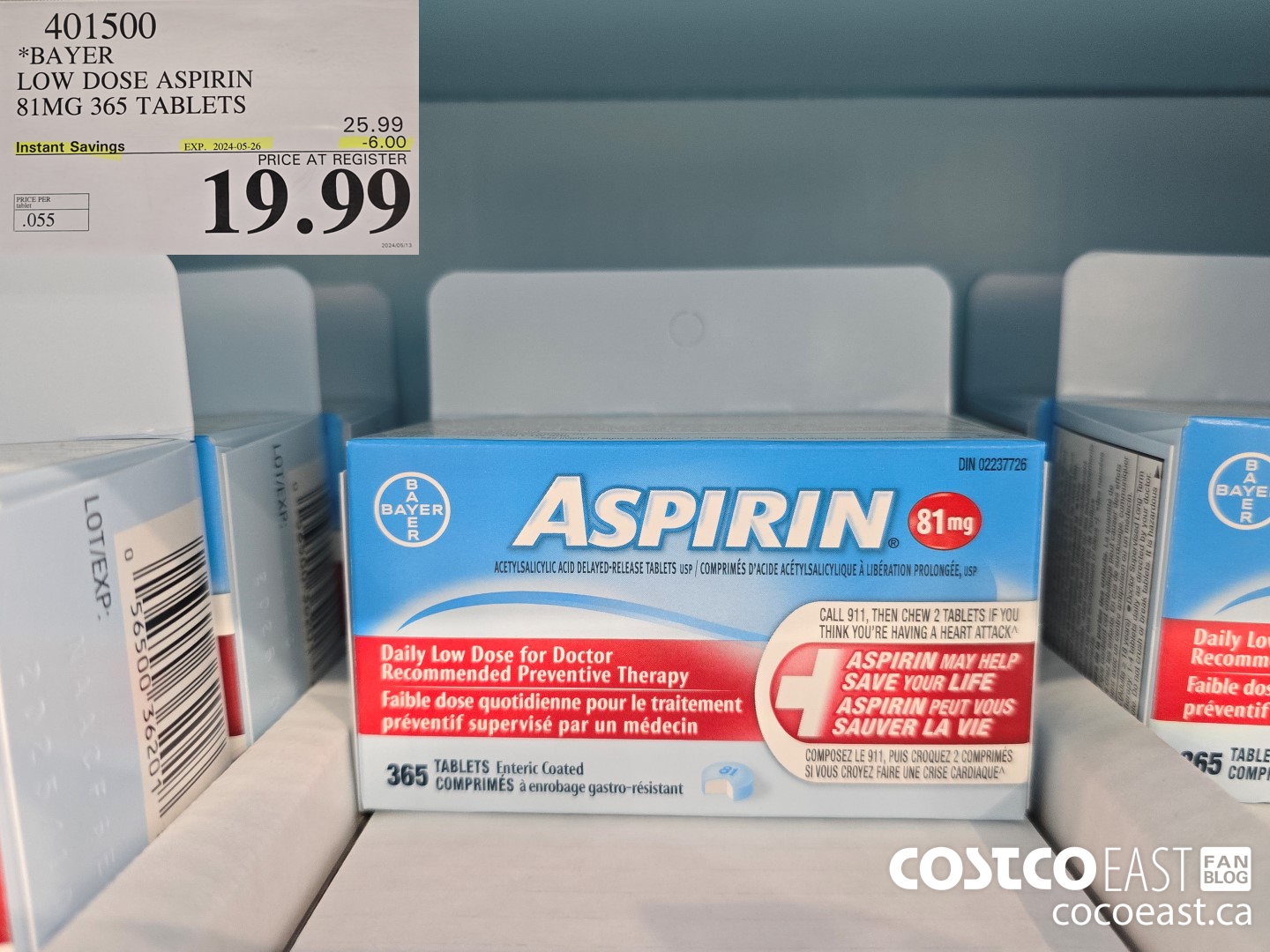 401500 BAYER LOW DOSE ASPIRIN 81MG 365 TABLETS ($6.00 INSTANT SAVINGS EXPIRES ON 2024-05-26) $19.99