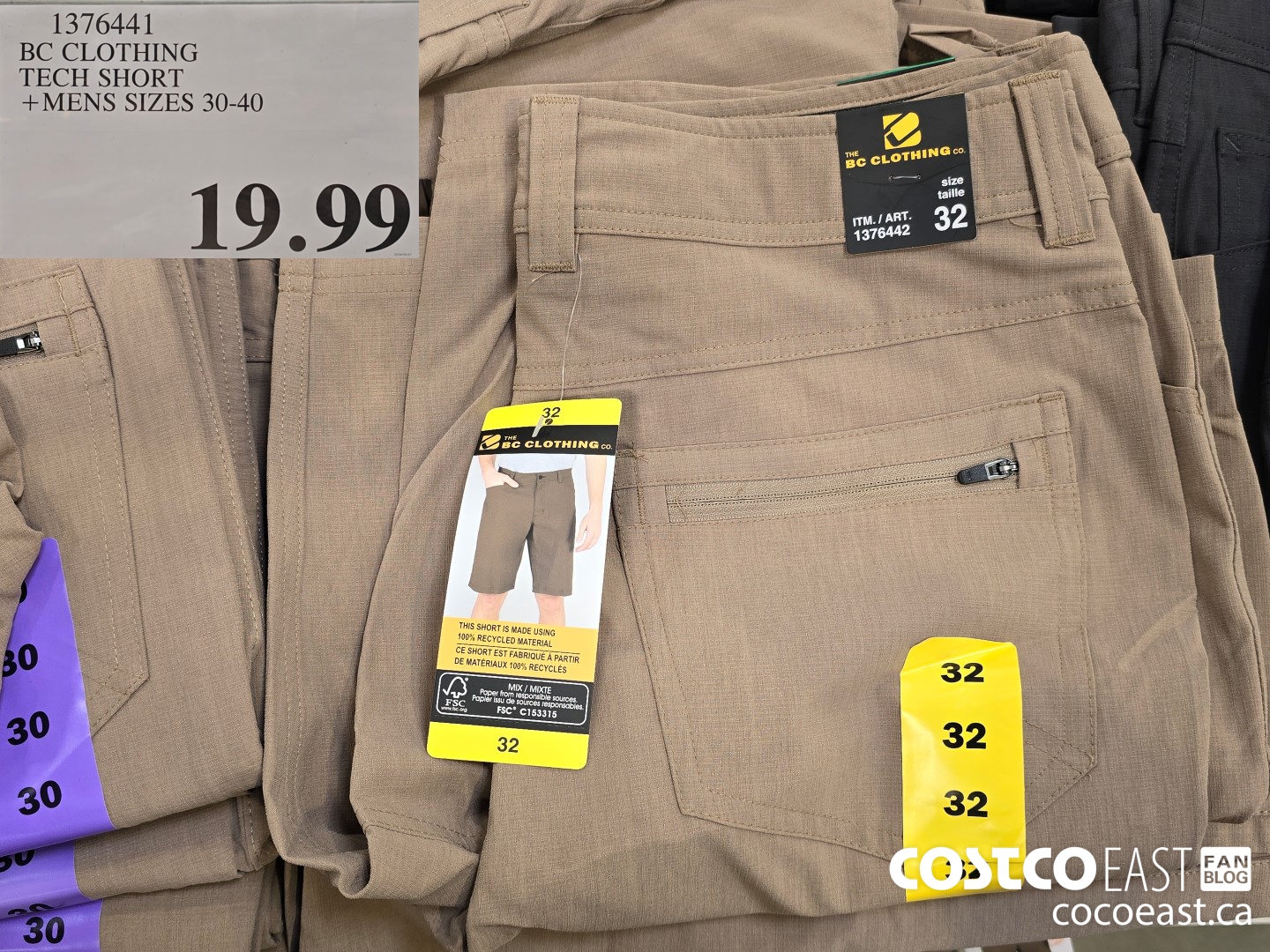 1376441 BC CLOTHING BC TECH SHORT +MENS SIZES 30-40 $19.99