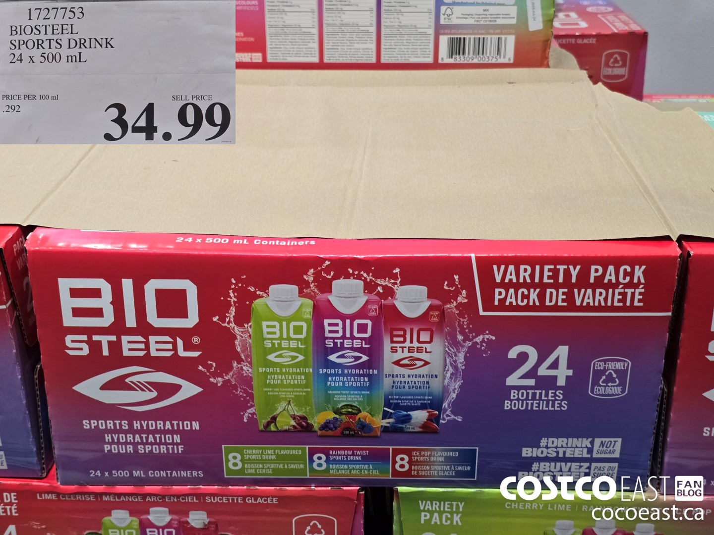 1727753 BIOSTEEL SPORTS DRINK 24 X 500 ml $34.99