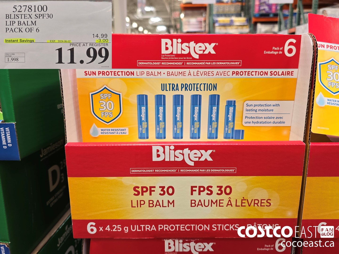 5278100 BLISTEX SPF30 LIP BALM PACK OF 6 ($3.00 INSTANT SAVINGS EXPIRES ON 2024-06-02) $11.99