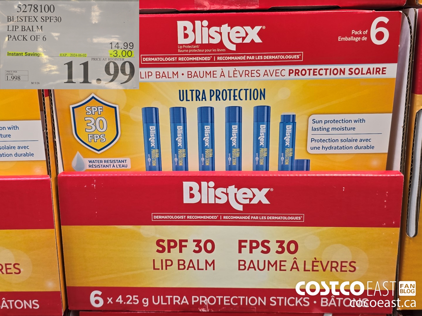 5278100 BLISTEX SPF30 LIP BALM PACK OF 6 ($3.00 INSTANT SAVINGS EXPIRES ON 2024-06-02) $11.99