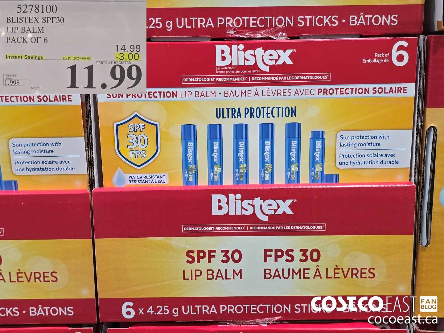 5278100 BLISTEX SPF30 LIP BALM PACK OF 6 ($3.00 INSTANT SAVINGS EXPIRES ON 2024-06-02) $11.99