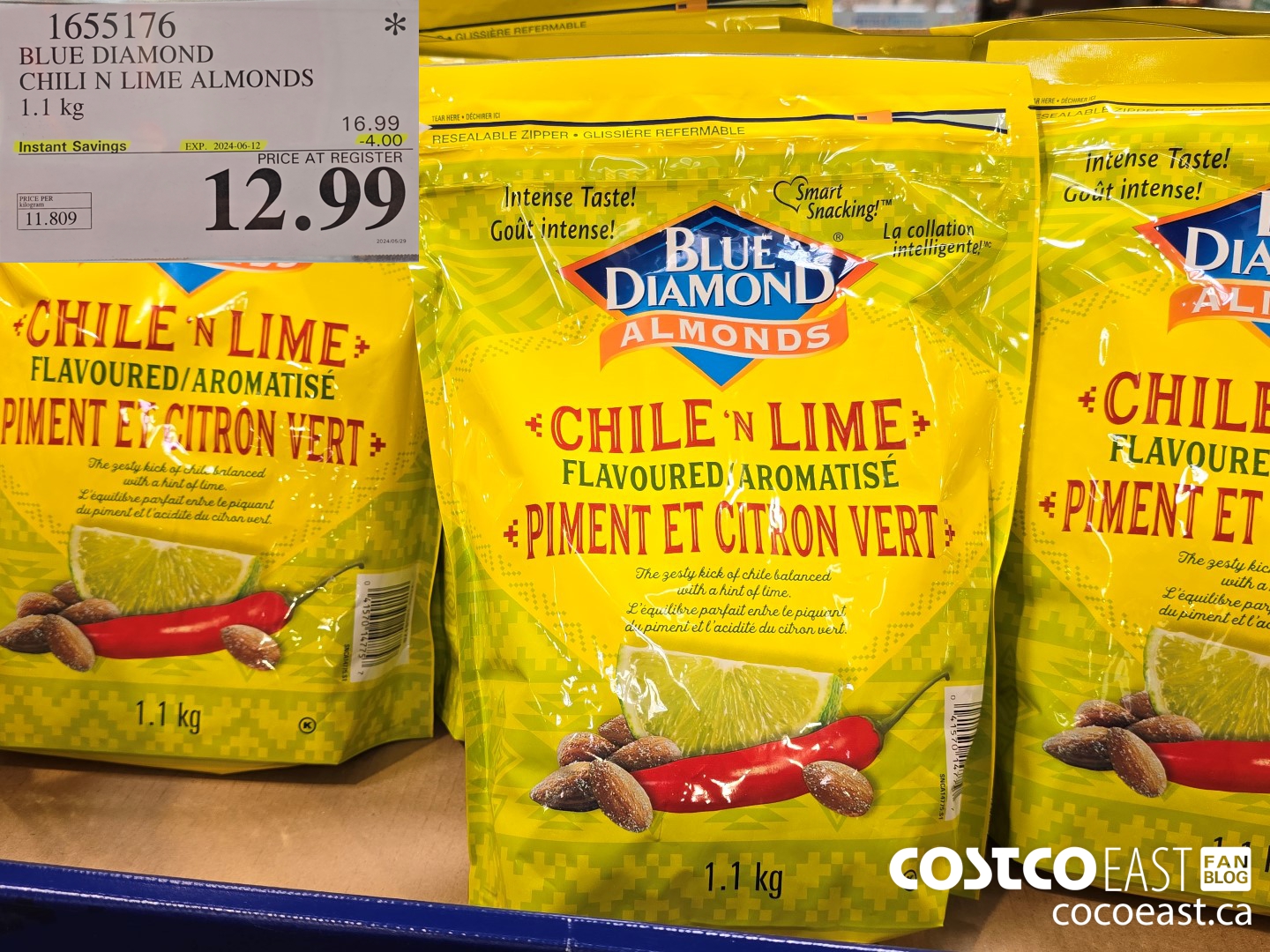 1655176 BLUE DIAMOND CHILI N LIME ALMONDS 1.1 kg ($4.00 INSTANT SAVINGS EXPIRES ON 2024-06-12) $12.99