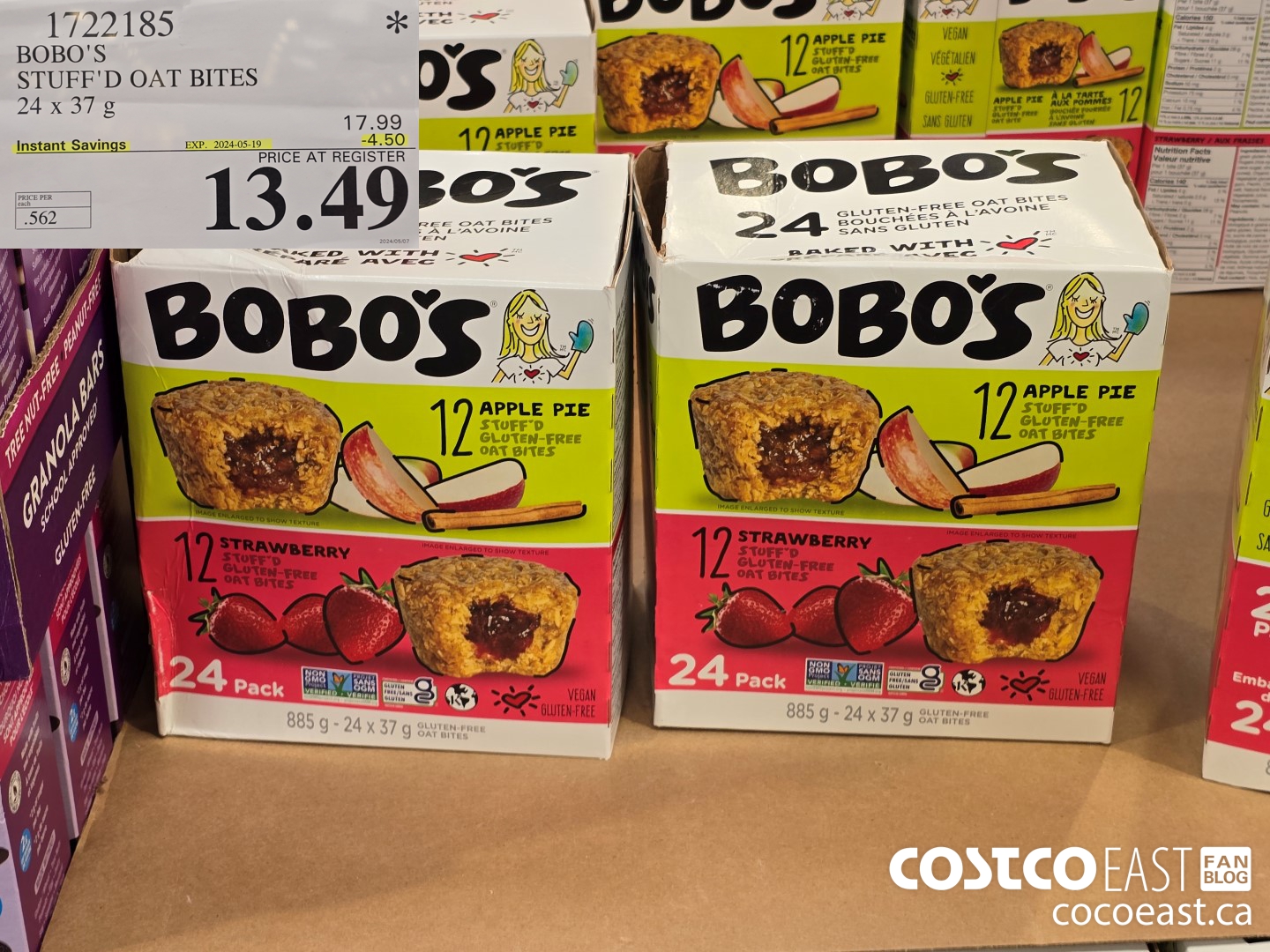 1722185 BOBO'S STUFF'D OAT BITES 24 x 37g ($4.50 INSTANT SAVINGS EXPIRES ON 2024-05-19) $13.49