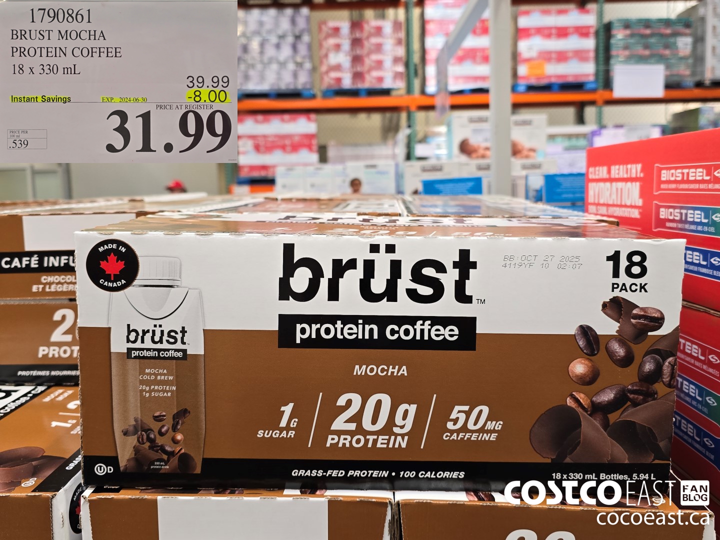 1790861 BRUST MOCHA PROTEIN COFFEE 18 x 330 mL ($8.00 INSTANT SAVINGS EXPIRES ON 2024-06-30) $31.99