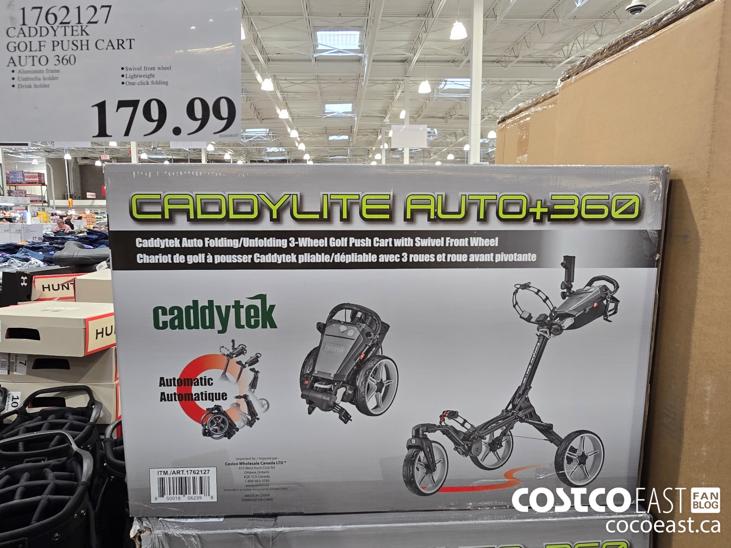 1762127 CADDYTEK GOLF PUSH CART AUTO 360 $179.99