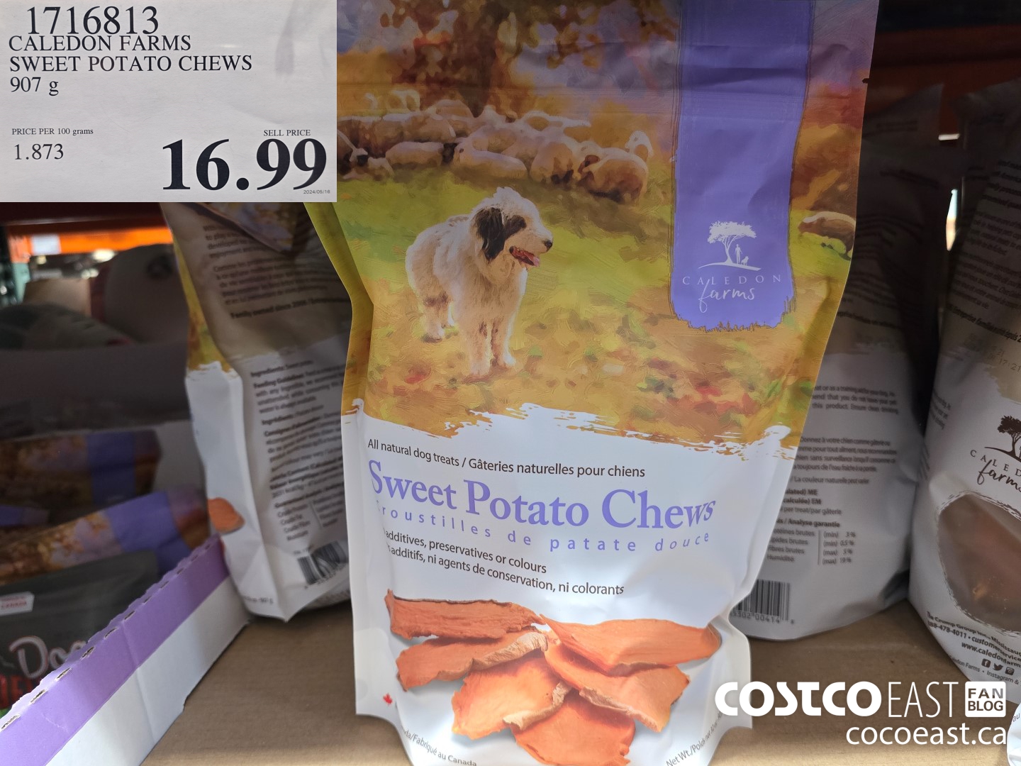 1716813 CALEDON FARMS SWEET POTATO CHEWS 907 G $16.99