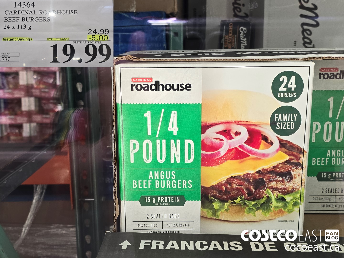 14364 CARDINAL ROADHOUSE BEEF BURGERS 24 X 113 G ($5.00 INSTANT SAVINGS EXPIRES ON 2024-05-26) $19.99