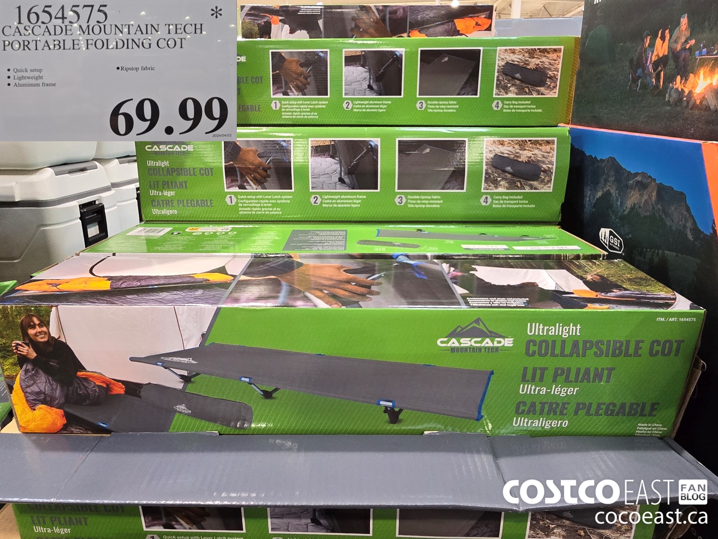 1654575 CASCADE MOUNTAIN TECH PORTABLE FOLDING COT $69.99