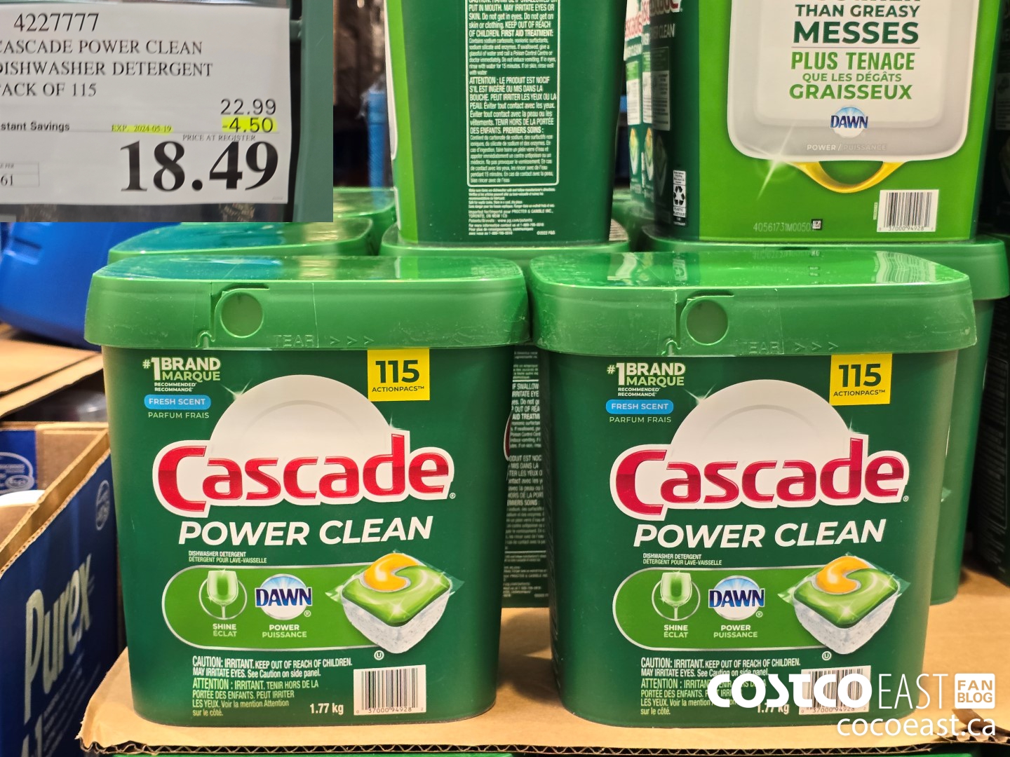 4227777 CASCADE POWER CLEAN DISHWASHER DETERGENT PACK OF 115 ($4.50 INSTANT SAVINGS EXPIRES ON 2024-05-19) $18.49