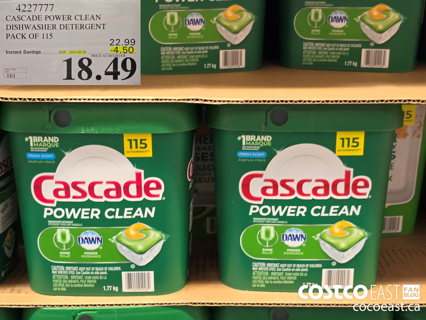 4227777 CASCADE POWER CLEAN DISHWASHER DETERGENT PACK OF 115 ($4.50 INSTANT SAVINGS EXPIRES ON 2024-05-19) $18.49