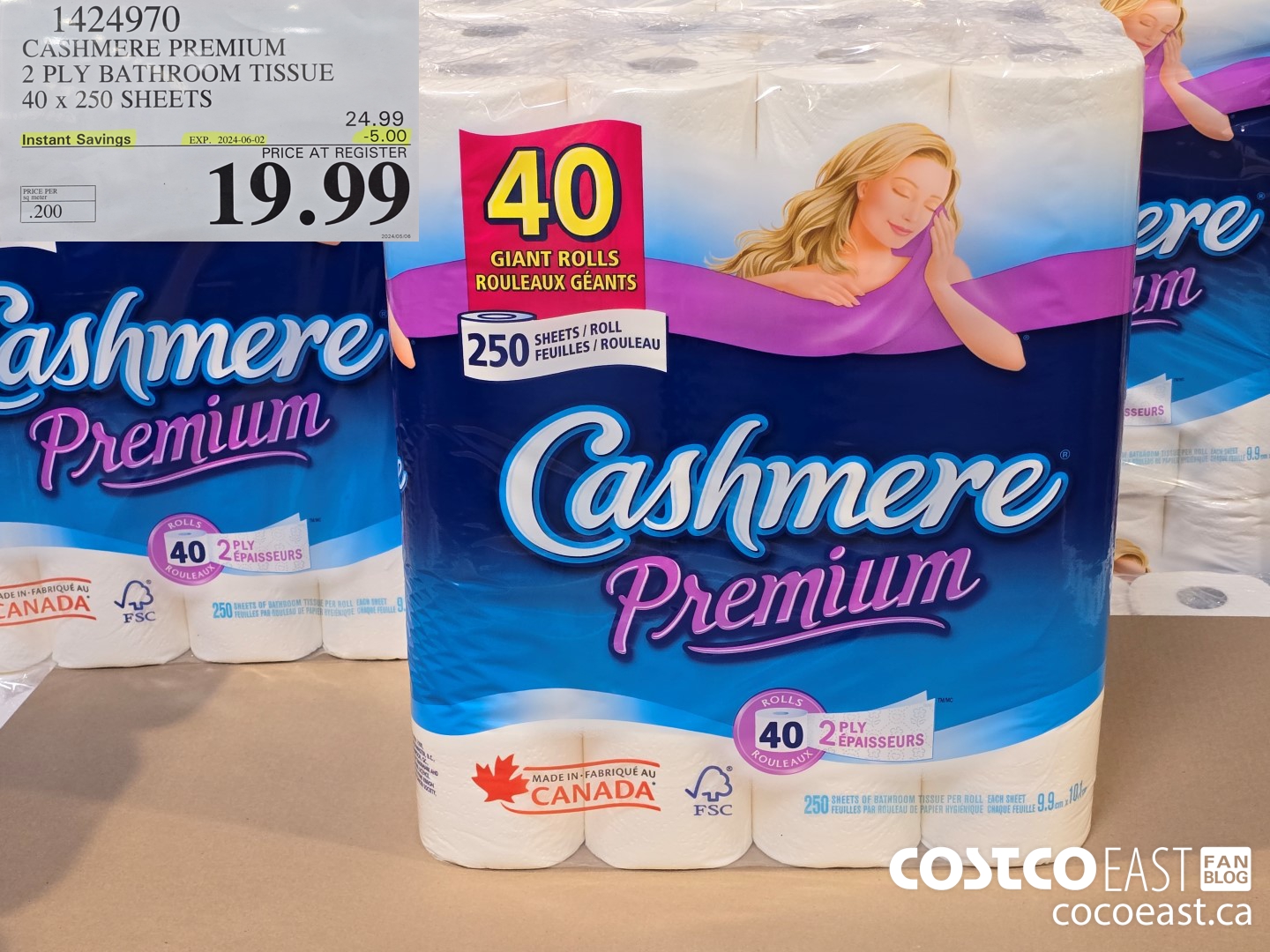 1424970 CASHMERE PREMIUM 2 PLY BATHROOM TISSUE 40 x 250 sheets ($5.00 INSTANT SAVINGS EXPIRES ON 2024-06-02) $19.99