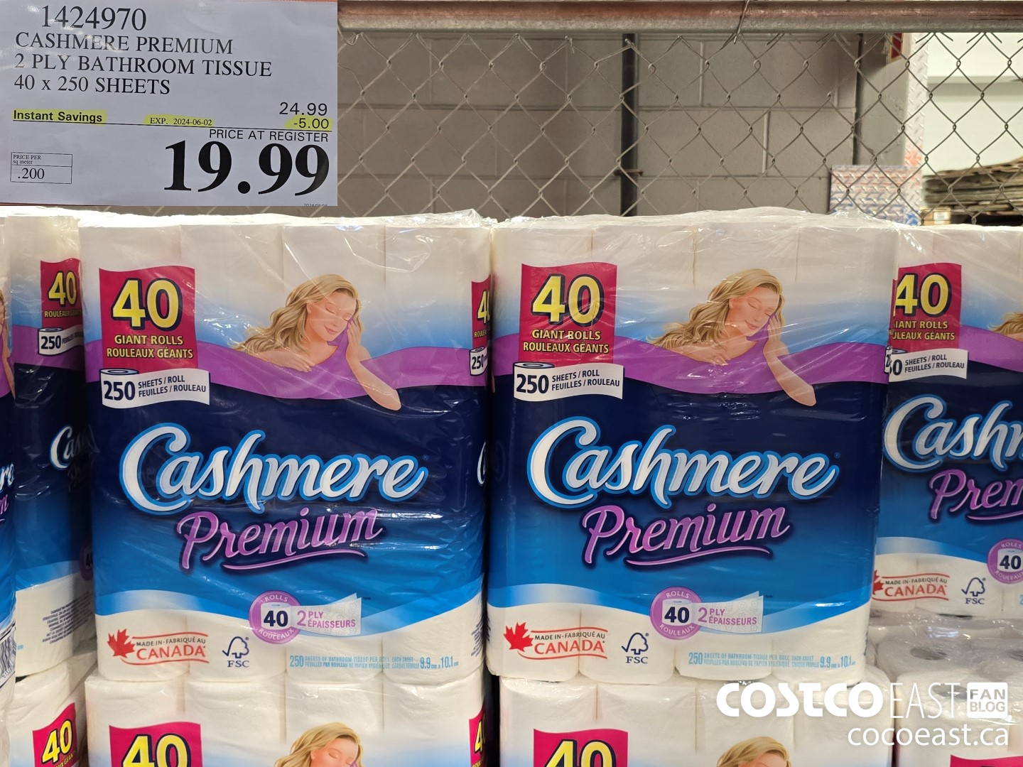 1424970 CASHMERE PREMIUM 2 PLY BATHROOM TISSUE 40 x 250 sheets ($5.00 INSTANT SAVINGS EXPIRES ON 2024-06-02) $19.99