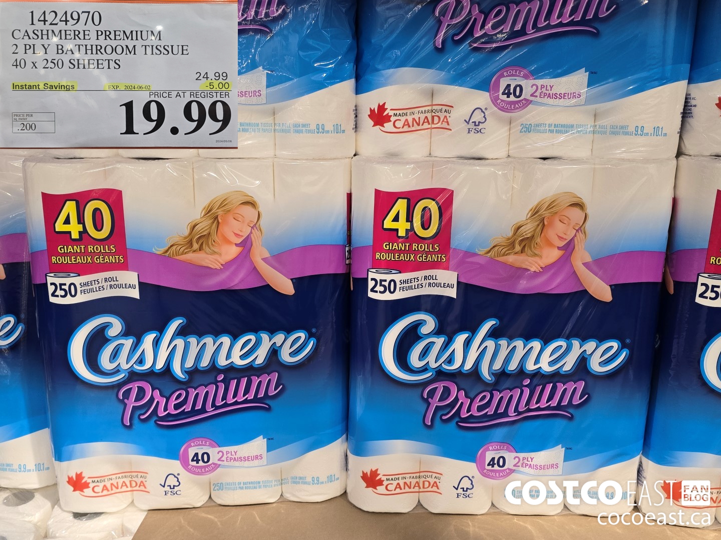 1424970 CASHMERE PREMIUM 2 PLY BATHROOM TISSUE 40 x 250 sheets ($5.00 INSTANT SAVINGS EXPIRES ON 2024-06-02) $19.99